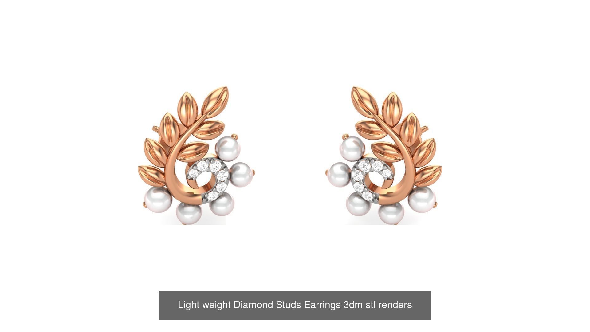 25 Leaves Flower Nature Light weight Diamond Studs Earrings 3dm 3D Model Collection_23