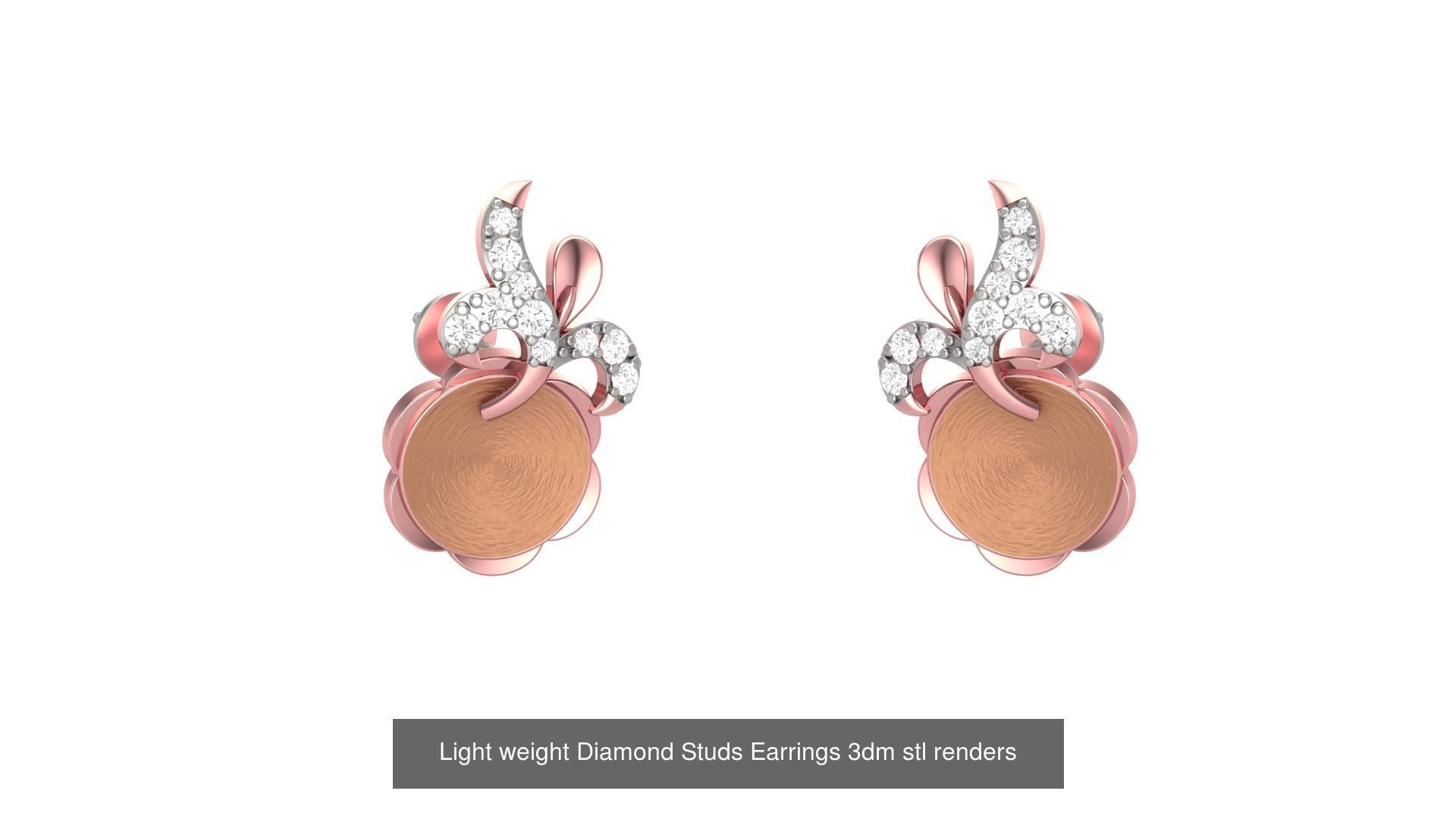 25 Leaves Flower Nature Light weight Diamond Studs Earrings 3dm 3D Model Collection_14