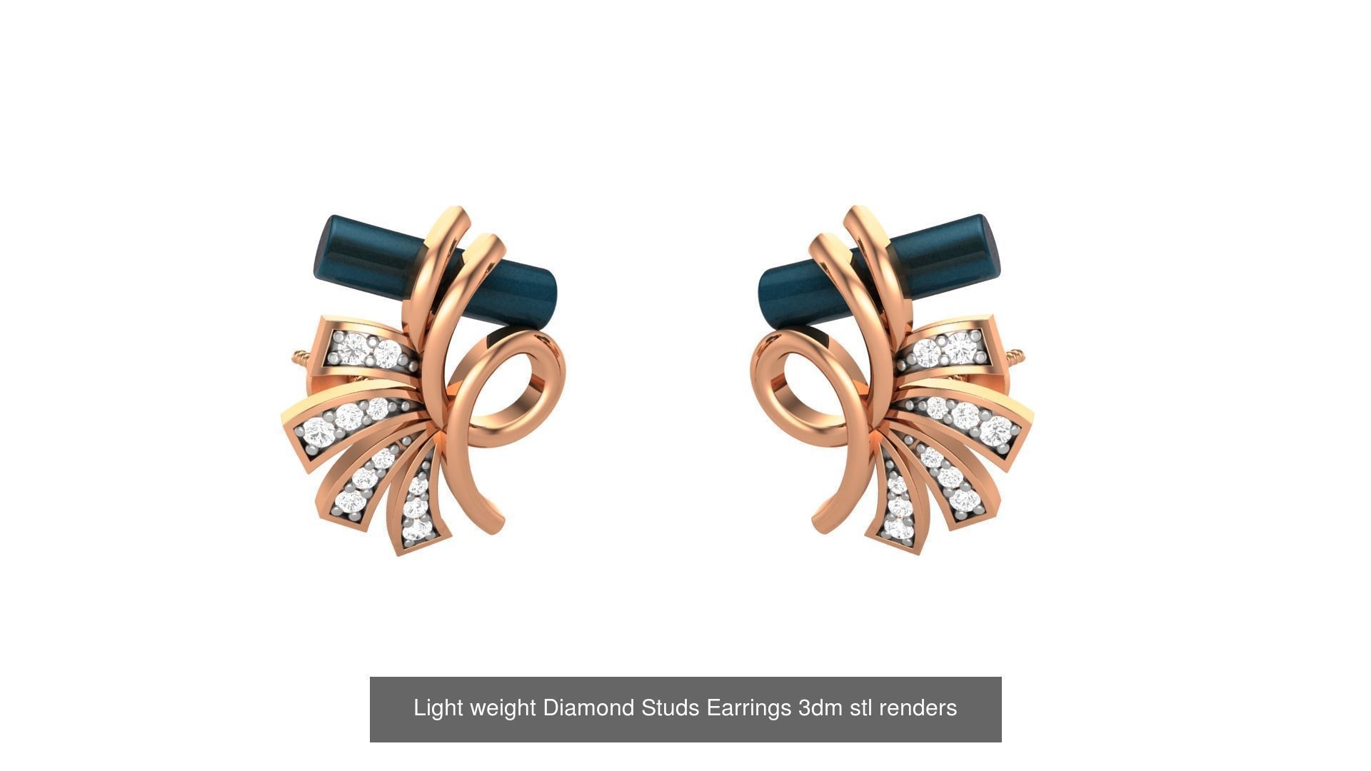 25 Leaves Flower Nature Light weight Diamond Studs Earrings 3dm 3D Model Collection_22