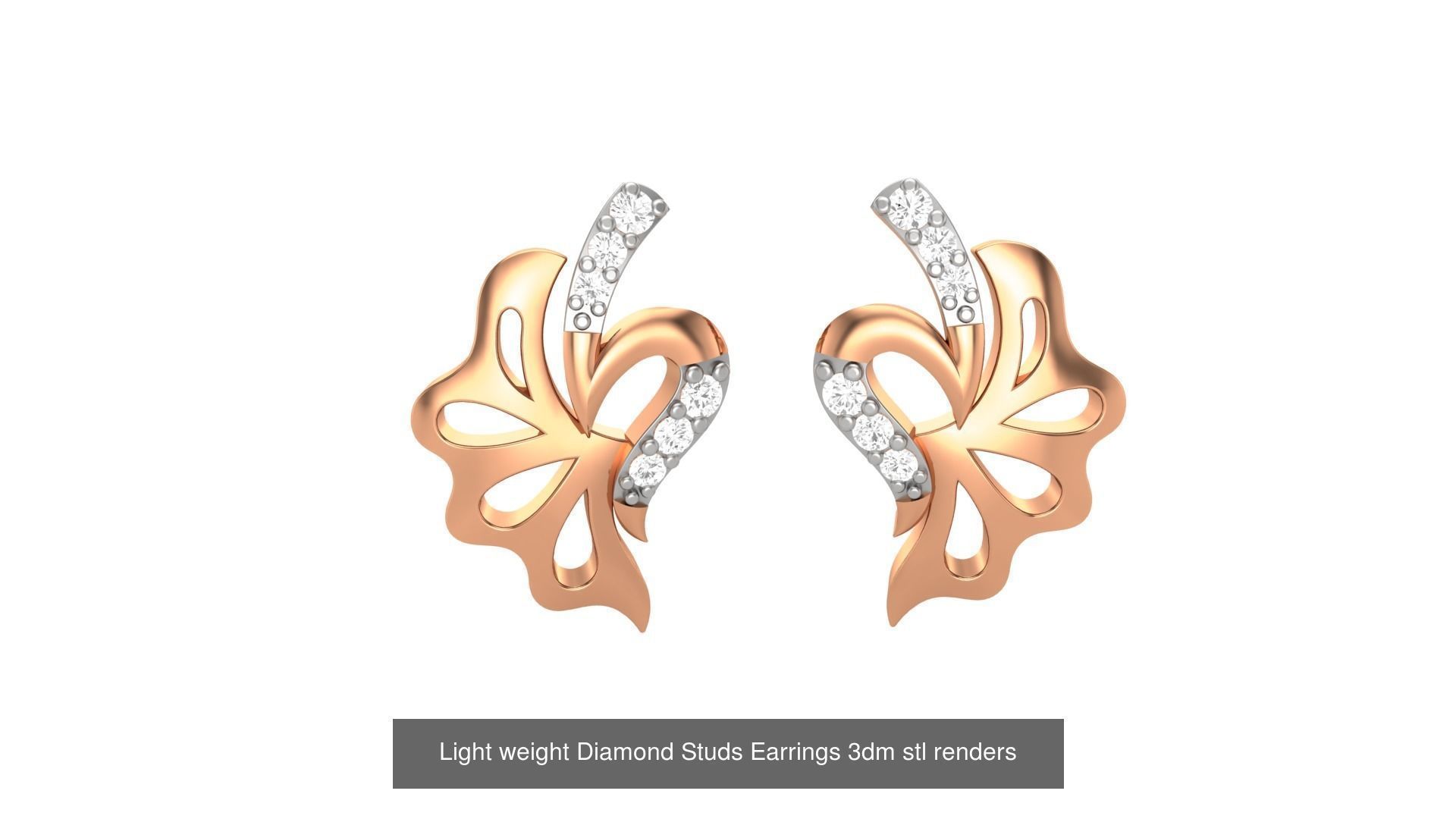 25 Leaves Flower Nature Light weight Diamond Studs Earrings 3dm 3D Model Collection_18