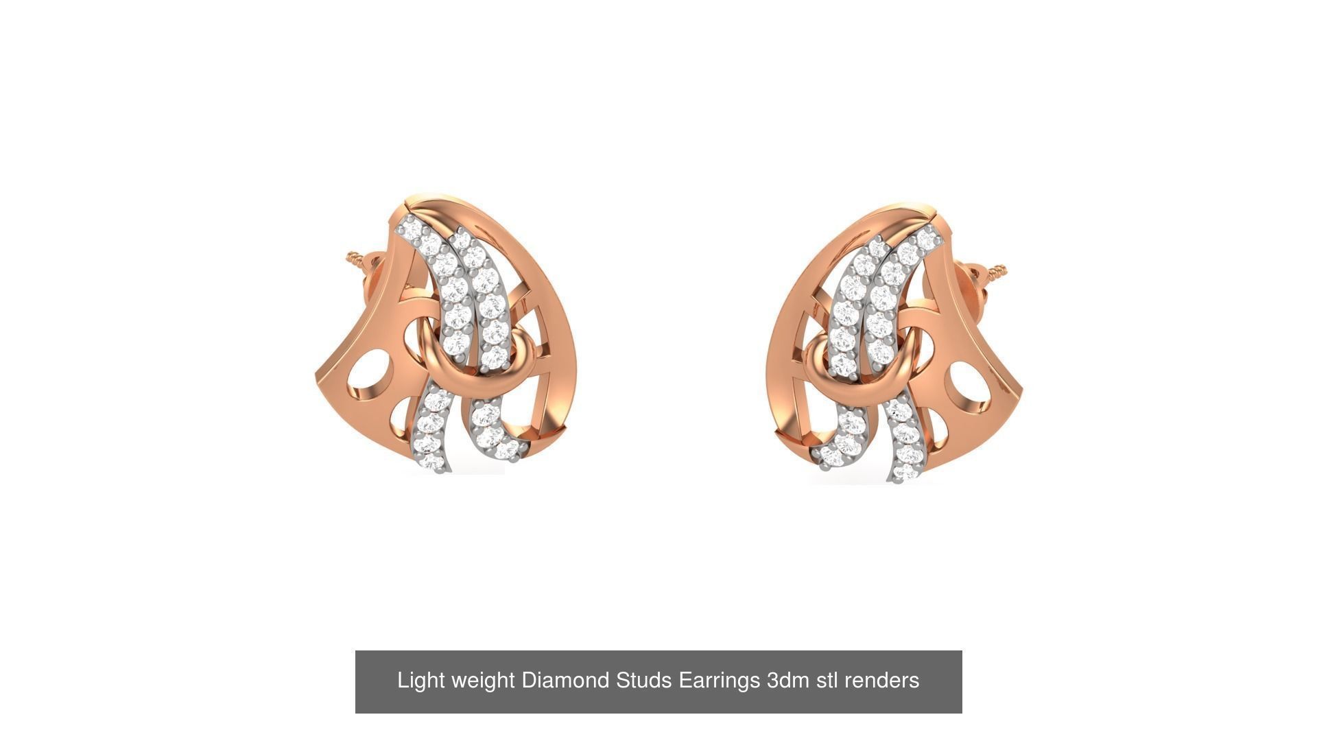 25 Leaves Flower Nature Light weight Diamond Studs Earrings 3dm 3D Model Collection_20