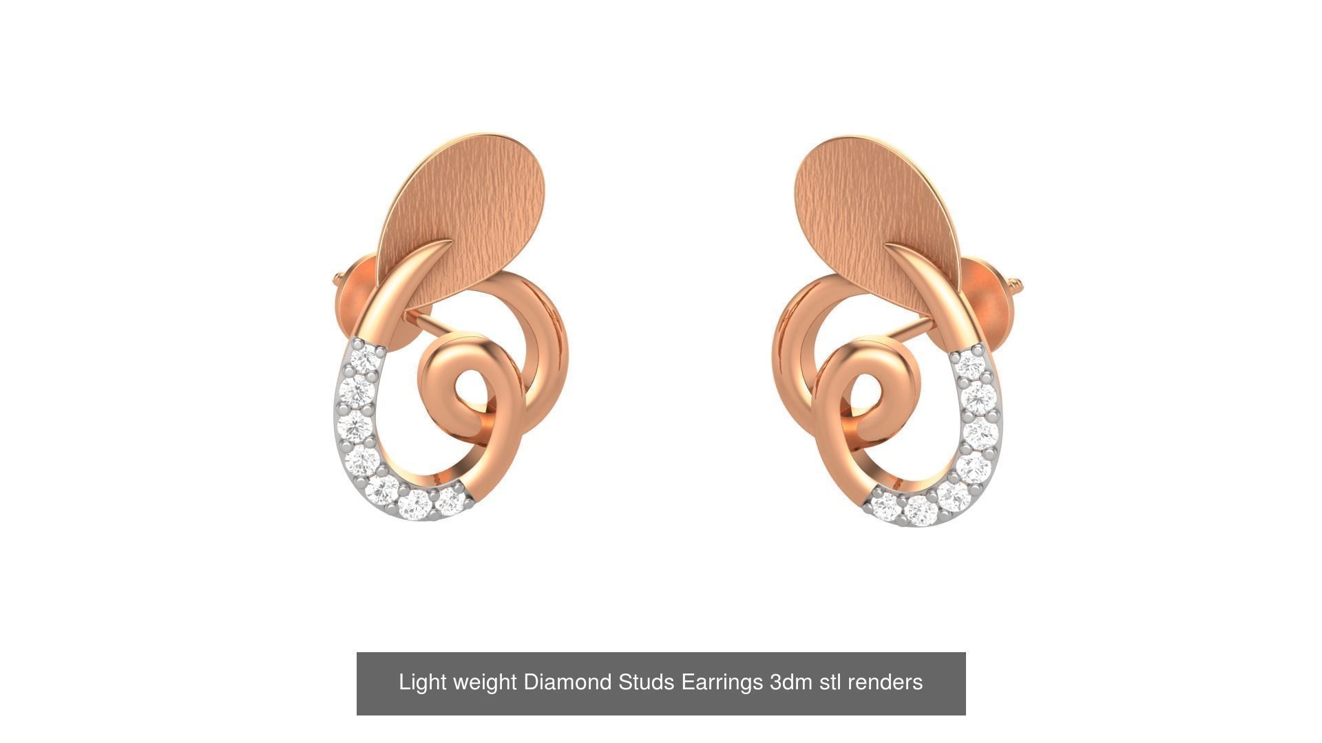 25 Leaves Flower Nature Light weight Diamond Studs Earrings 3dm 3D Model Collection_12