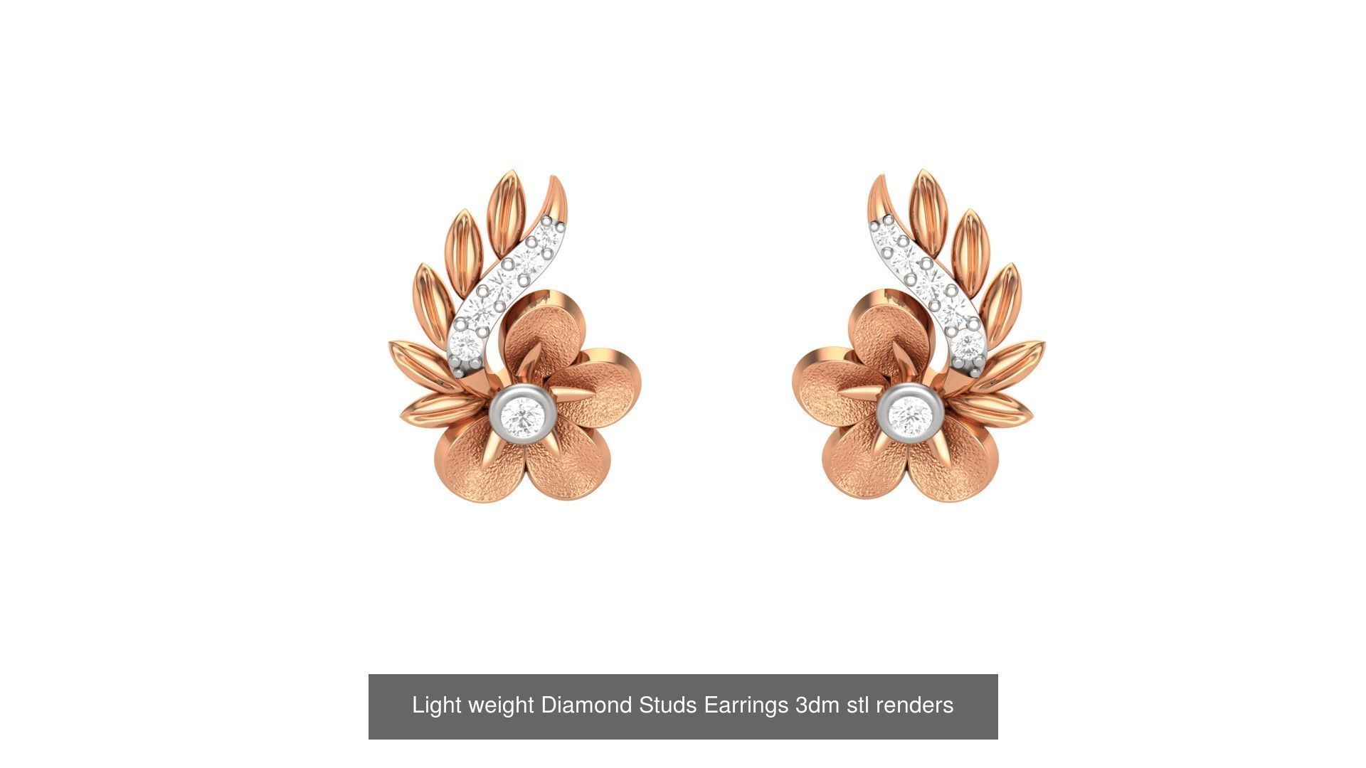 25 Leaves Flower Nature Light weight Diamond Studs Earrings 3dm 3D Model Collection_26