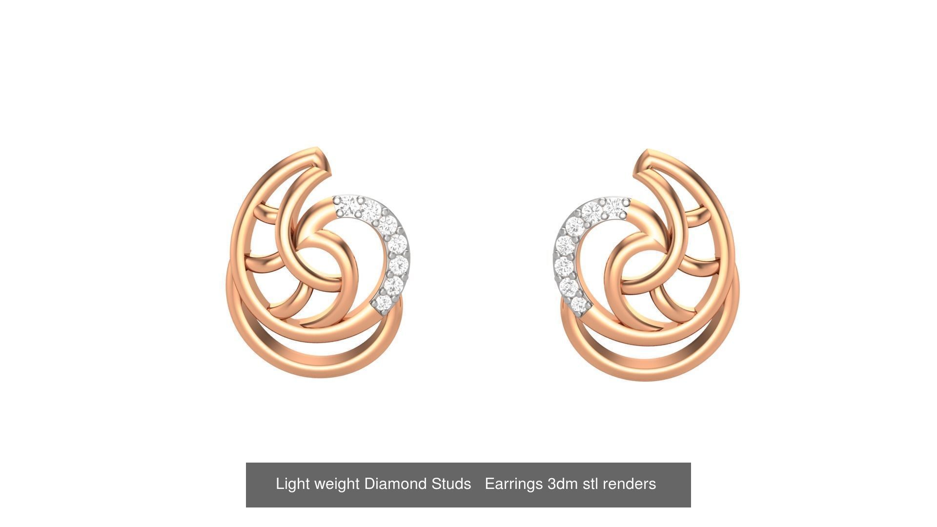 25 Leaves Flower Nature Light weight Diamond Studs Earrings 3dm 3D Model Collection_27