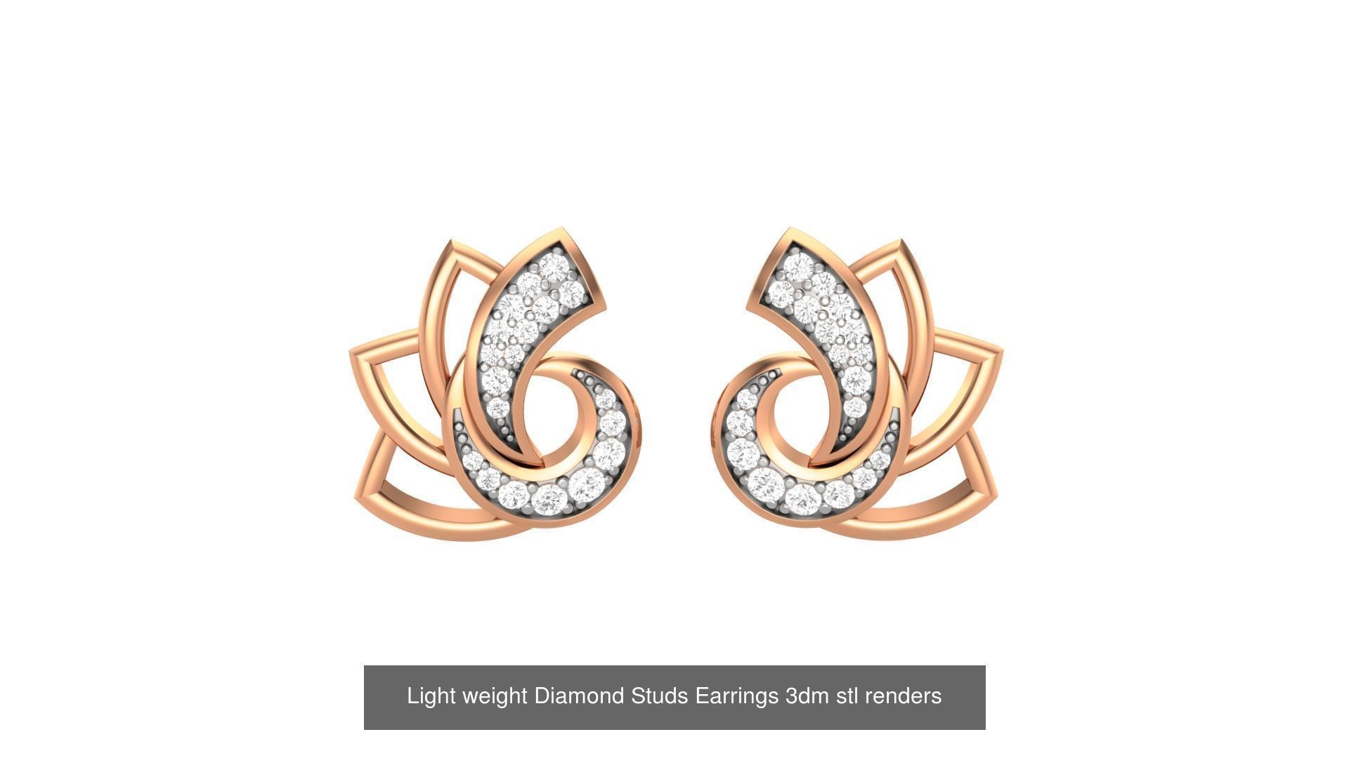25 Leaves Flower Nature Light weight Diamond Studs Earrings 3dm 3D Model Collection_8