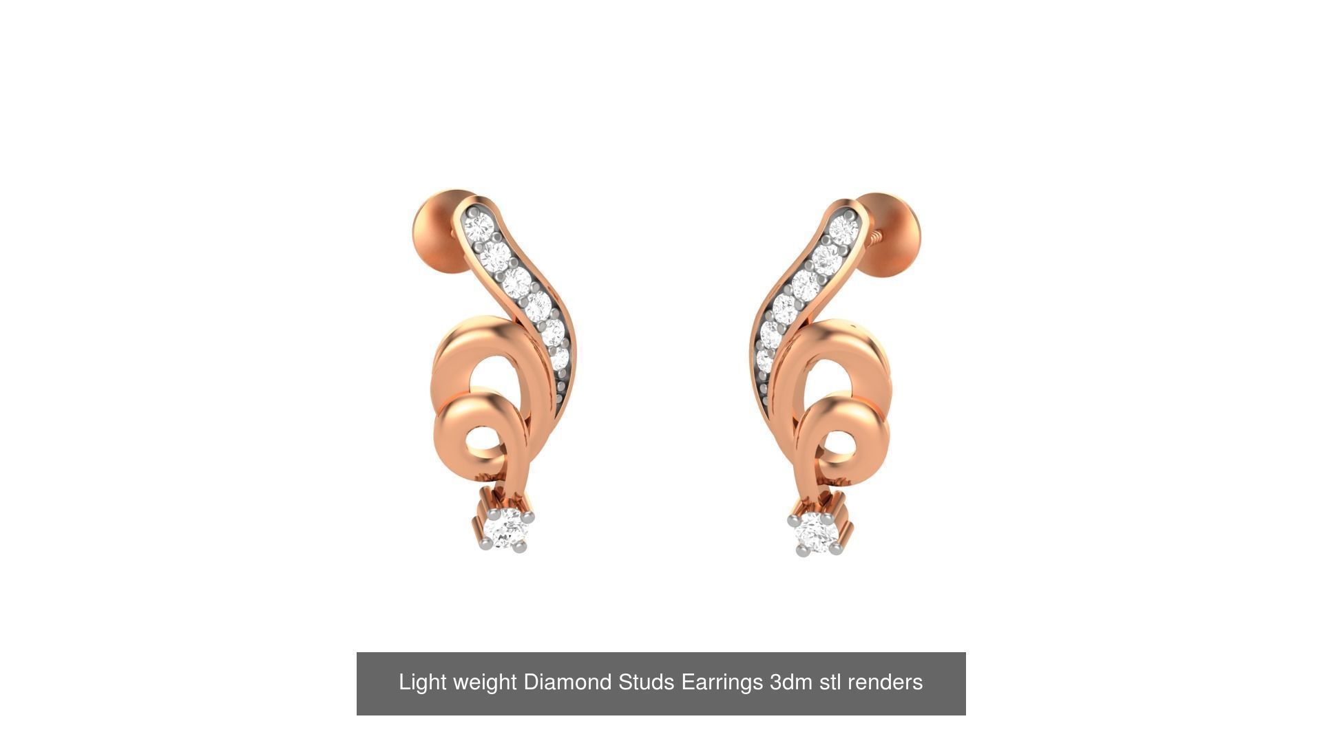25 Leaves Flower Nature Light weight Diamond Studs Earrings 3dm 3D Model Collection_5