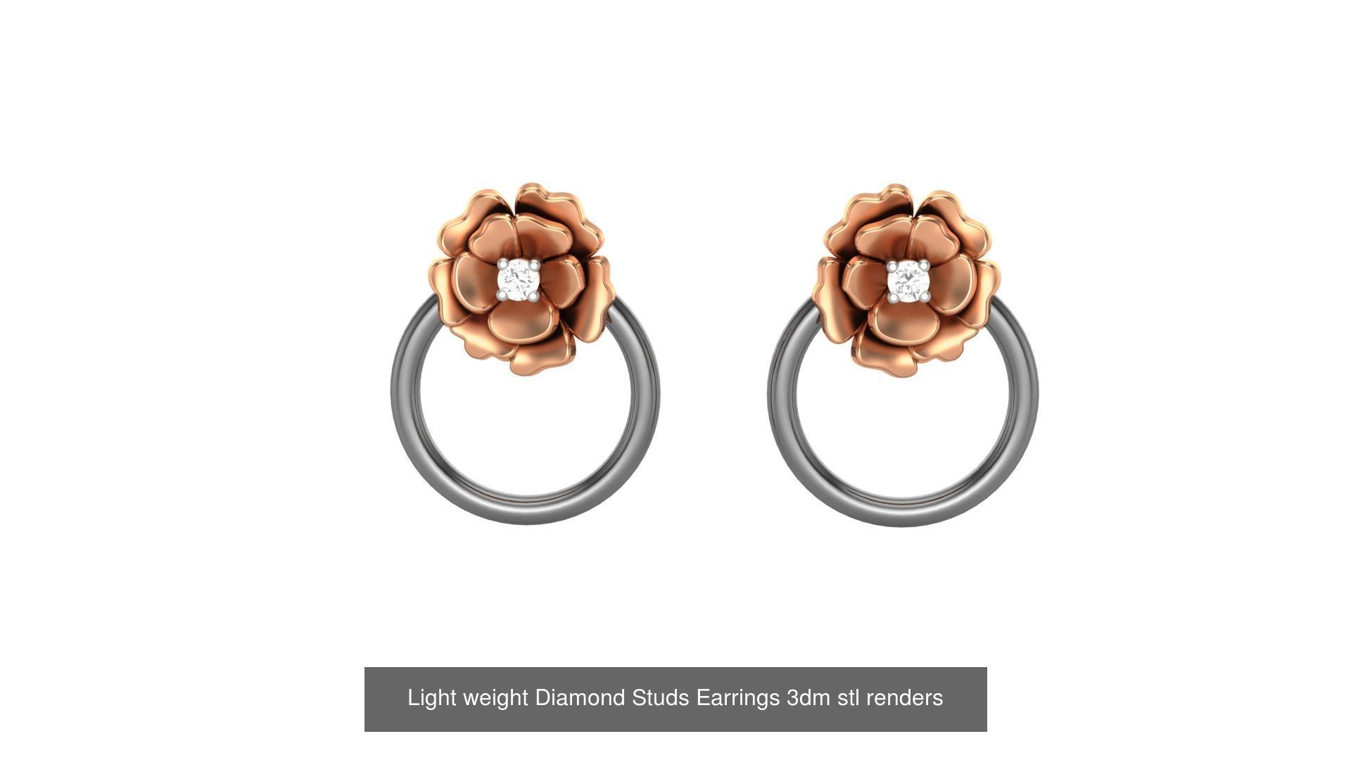 25 Leaves Flower Nature Light weight Diamond Studs Earrings 3dm 3D Model Collection_4