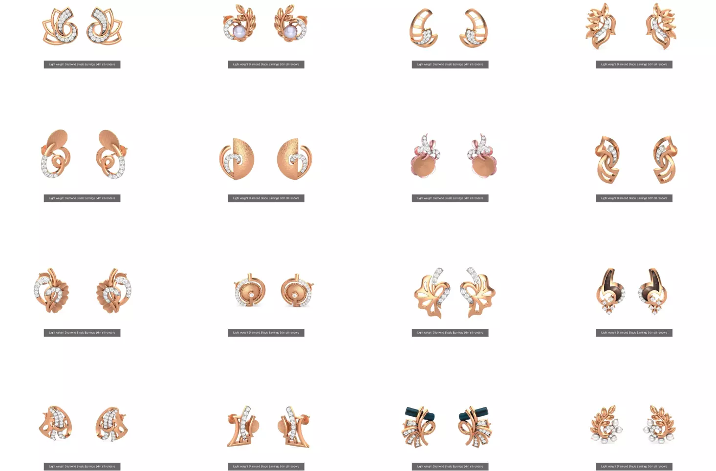 25 Leaves Flower Nature Light weight Diamond Studs Earrings 3dm 3D Model Collection_0