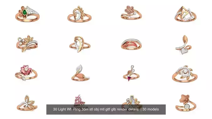 30 Light Wt  Ring 3dm stl obj mtl gltf glb render details  3D Model Collection