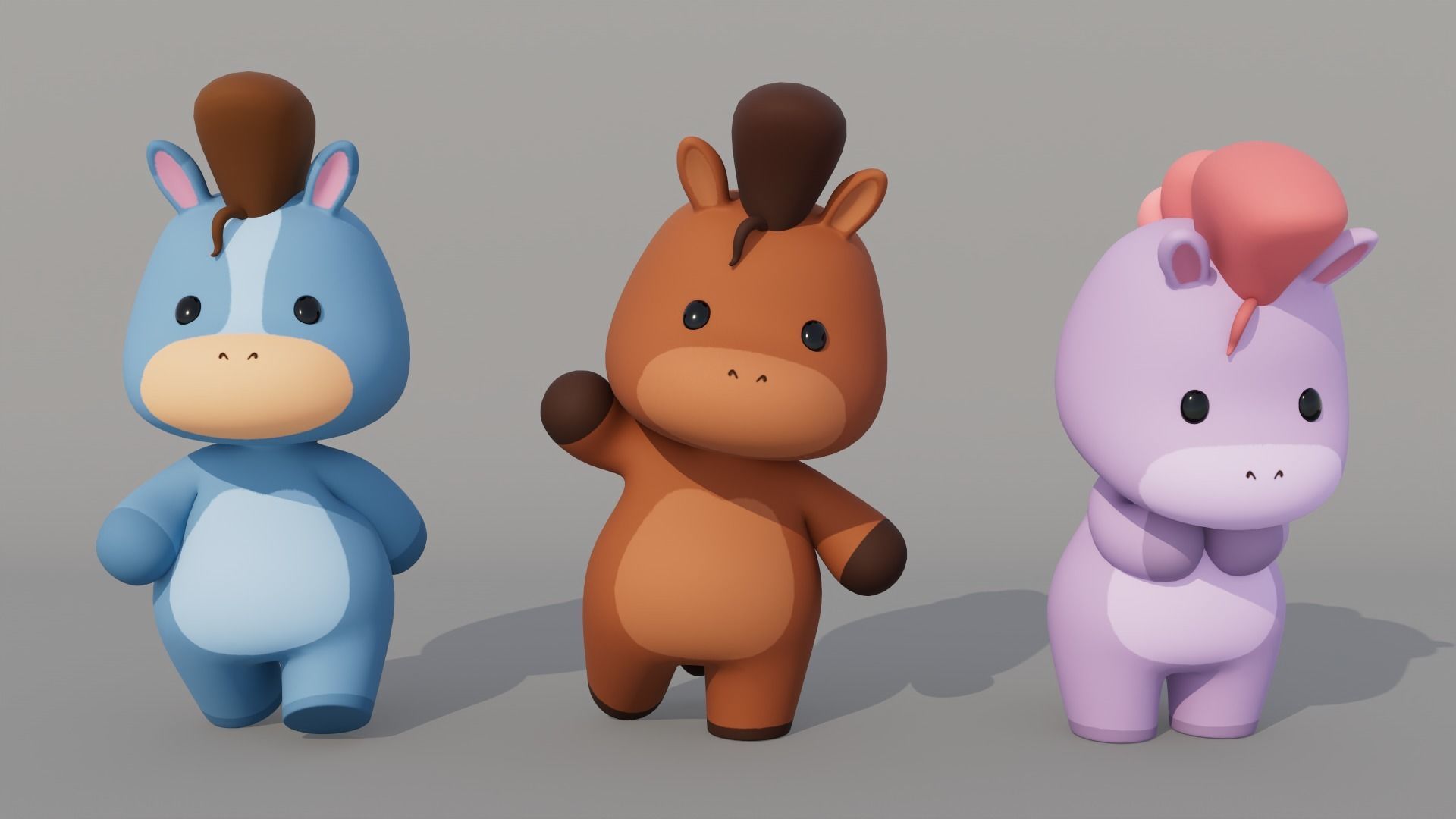 Rigged Cartoon Horse Low-poly 3D model_1