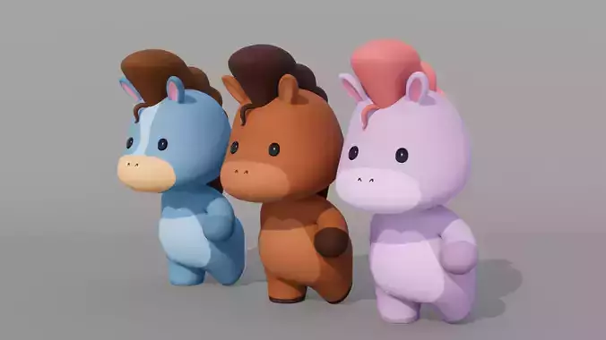 Rigged Cartoon Horse Low-poly 3D model