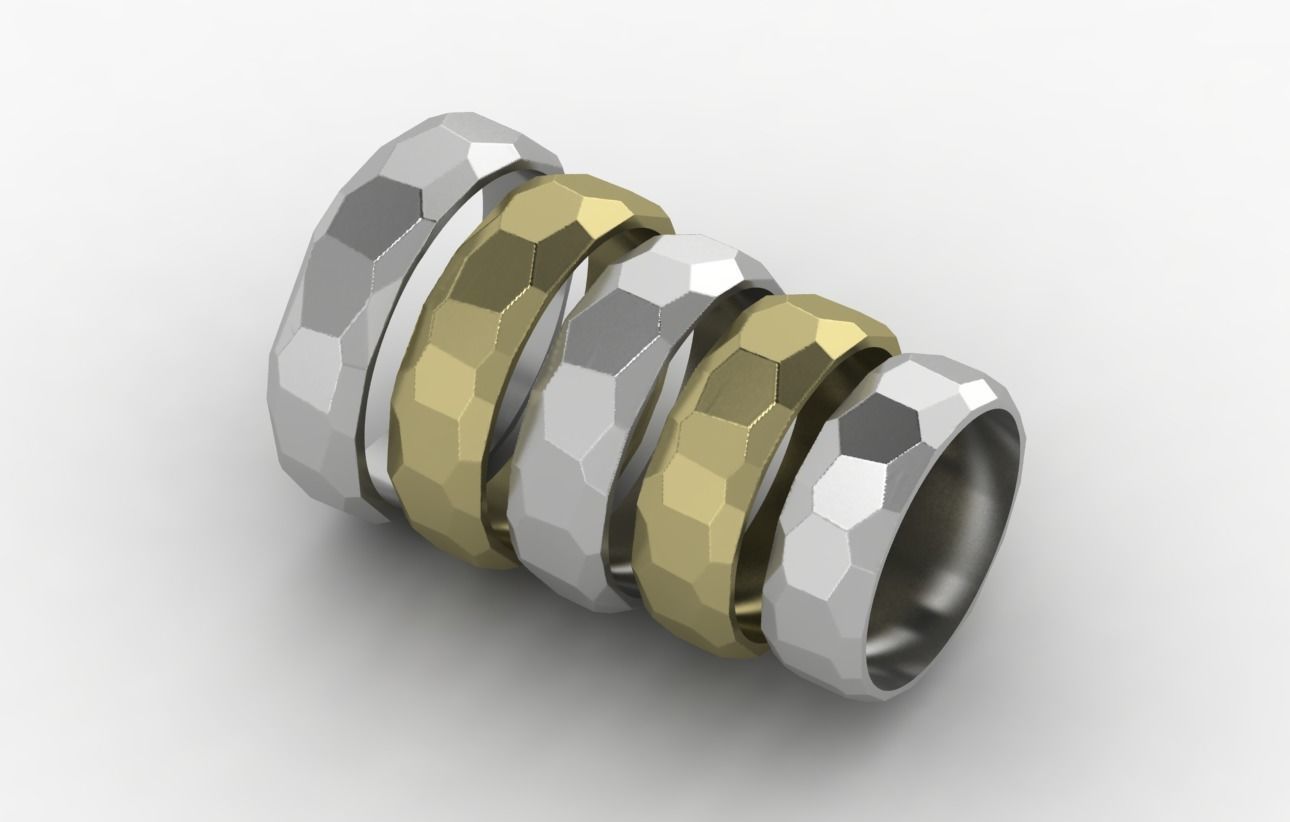 Hammered Faceted wedding ring 3D print model_3