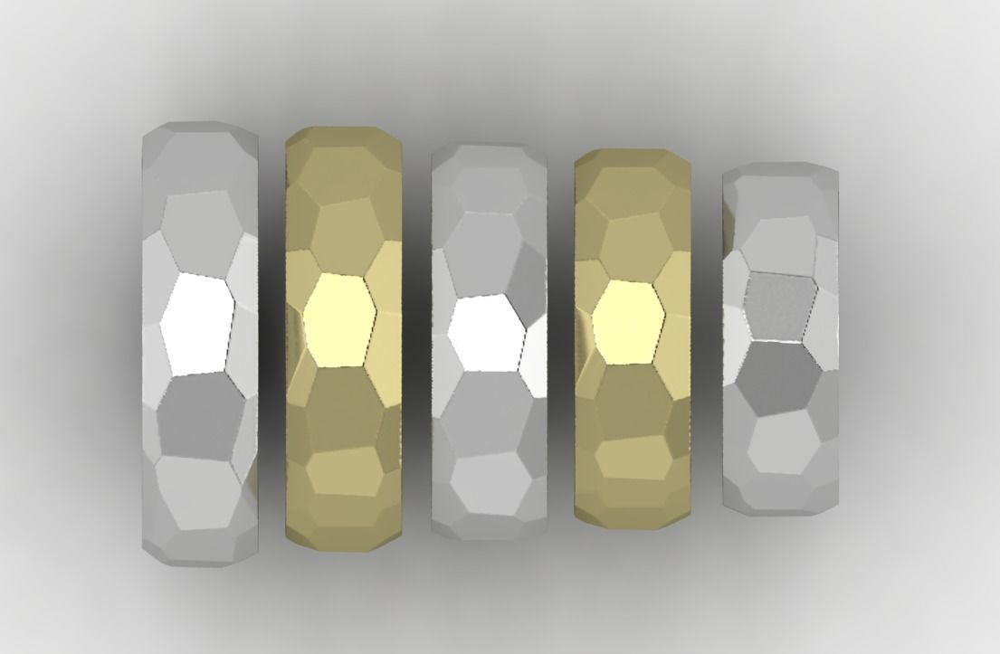 Hammered Faceted wedding ring 3D print model_4