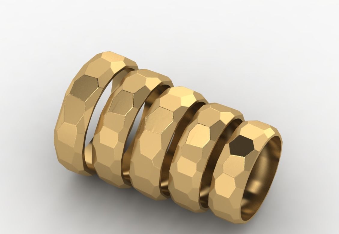 Hammered Faceted wedding ring 3D print model_1