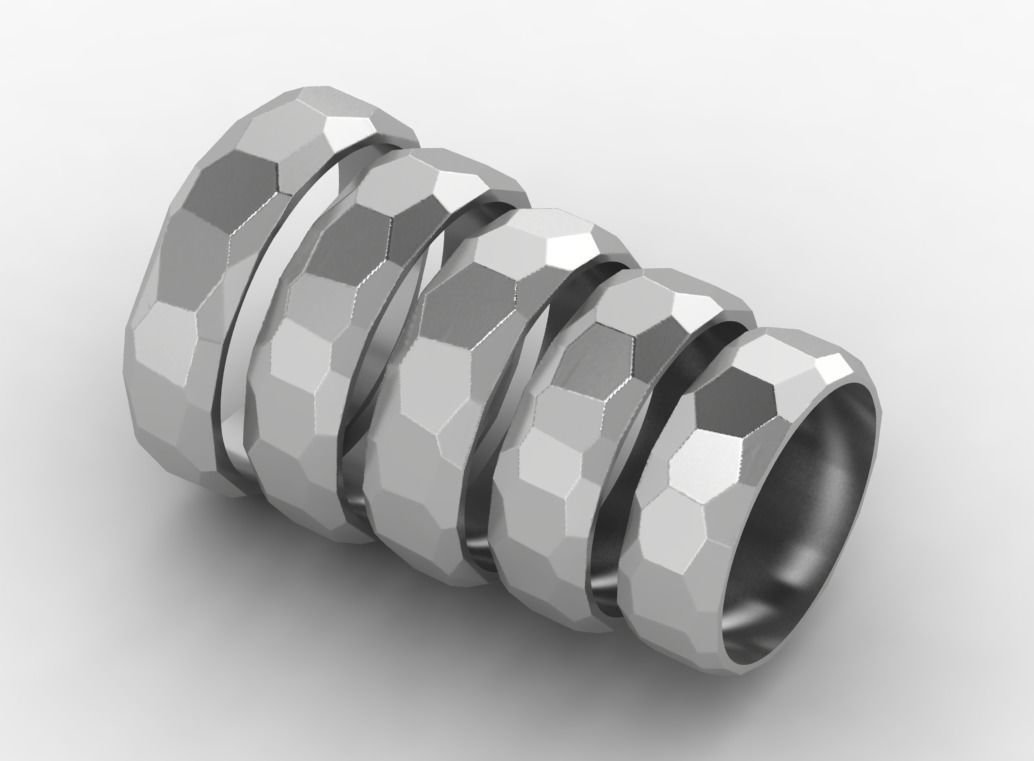 Hammered Faceted wedding ring 3D print model_2