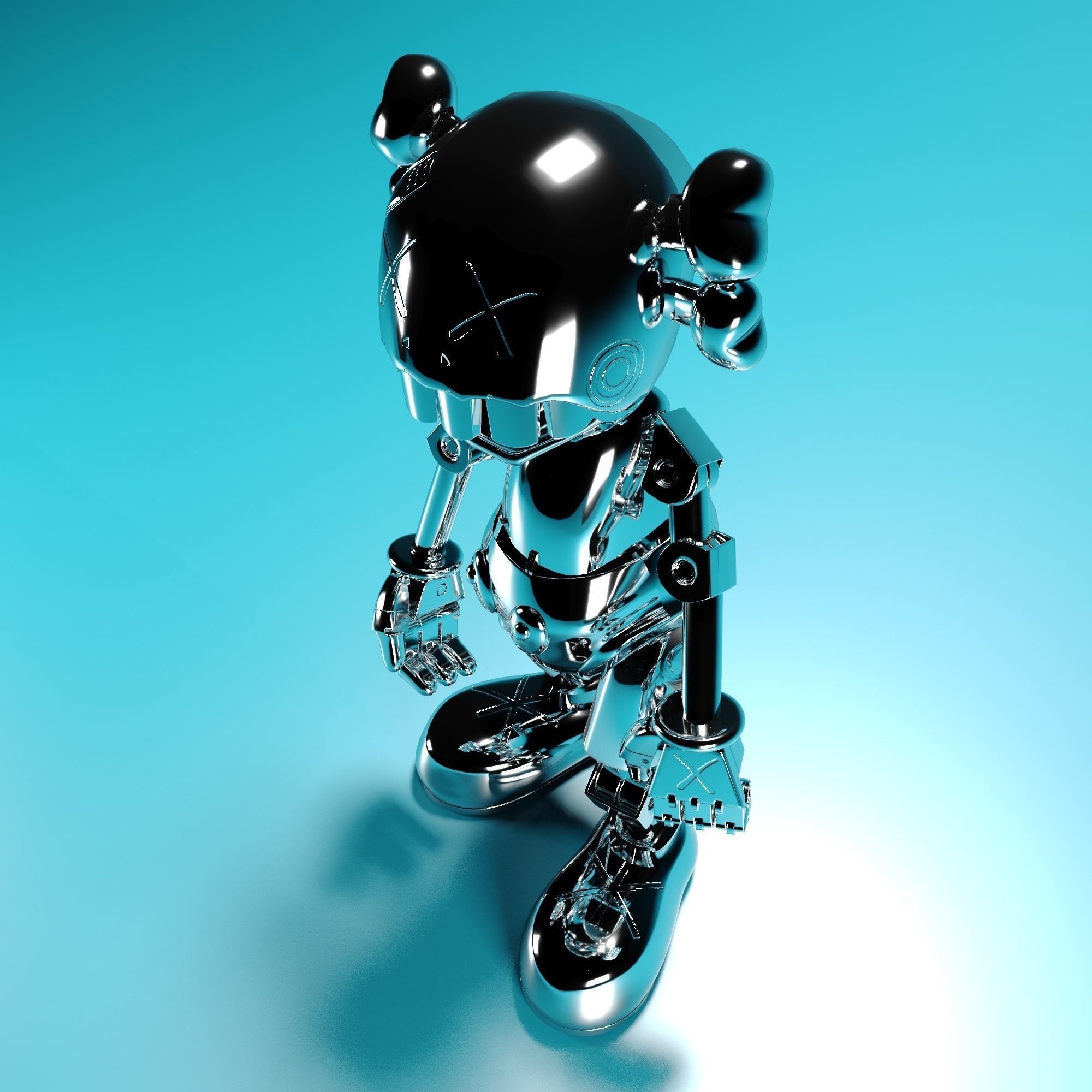 Kaws x Hajime Sorayama  No Future Companion Black Chrome 3D model_3