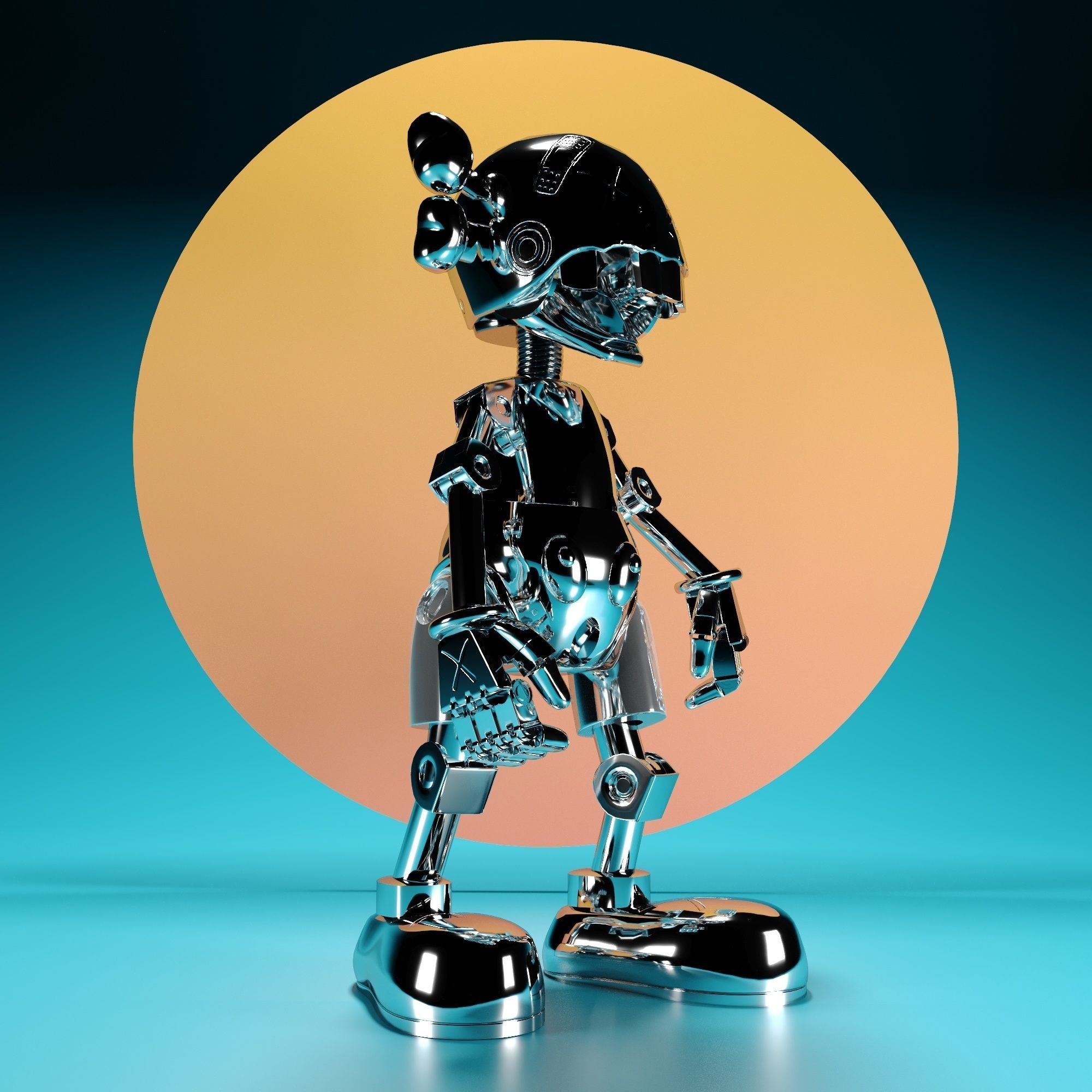 Kaws x Hajime Sorayama  No Future Companion Black Chrome 3D model_1