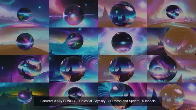 Panoramic Sky BUNDLE - Celestial Odyssey - 3D mesh and Sphere 3D Model Collection