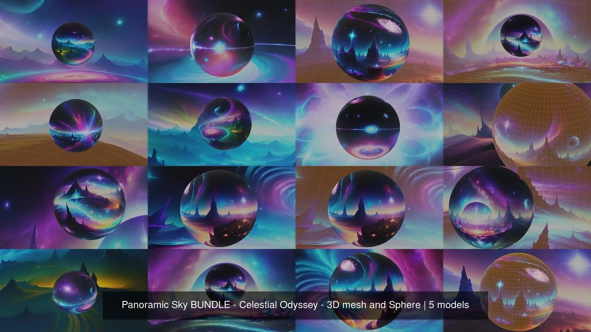 Panoramic Sky BUNDLE - Celestial Odyssey - 3D mesh and Sphere 3D Model Collection_0