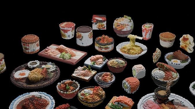 Tiny Asian Food 3D Model Collection Retro Pixel Style Low-poly 3D model 7