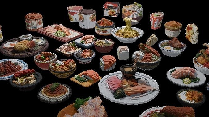 Tiny Asian Food 3D Model Collection Retro Pixel Style Low-poly 3D model 5