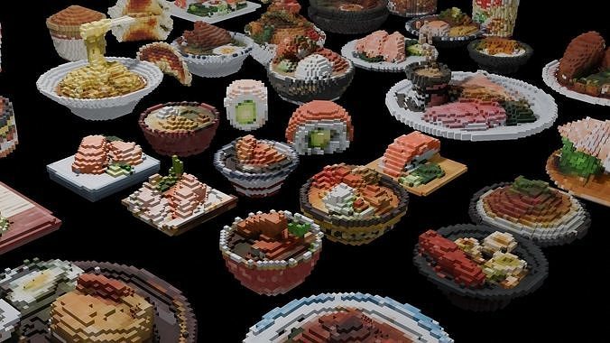 Tiny Asian Food 3D Model Collection Retro Pixel Style Low-poly 3D model 2
