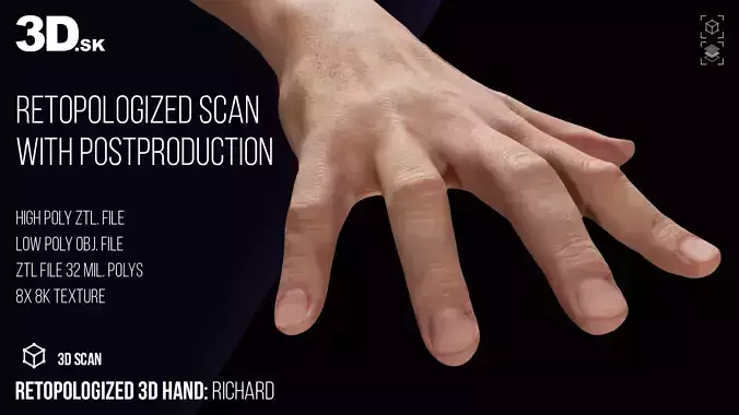 Retopologized 3D Hand Richard 3D model