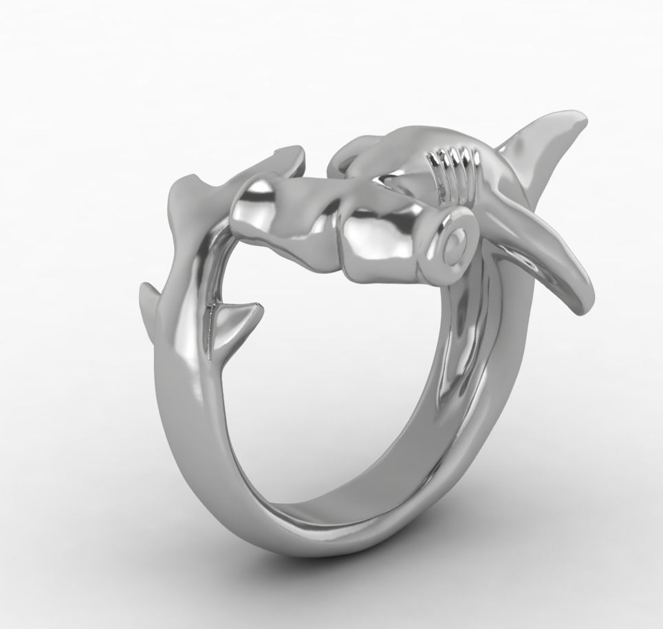 Hammerhead shark massive ring 3D print model_3