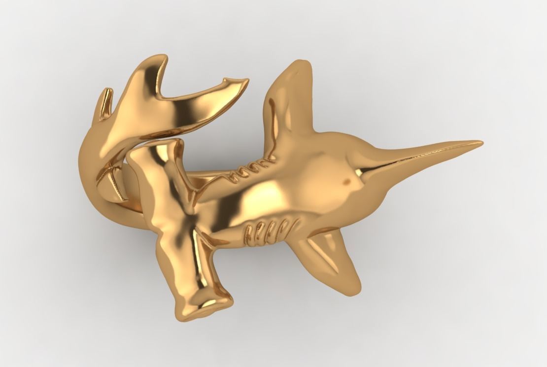 Hammerhead shark massive ring 3D print model_4