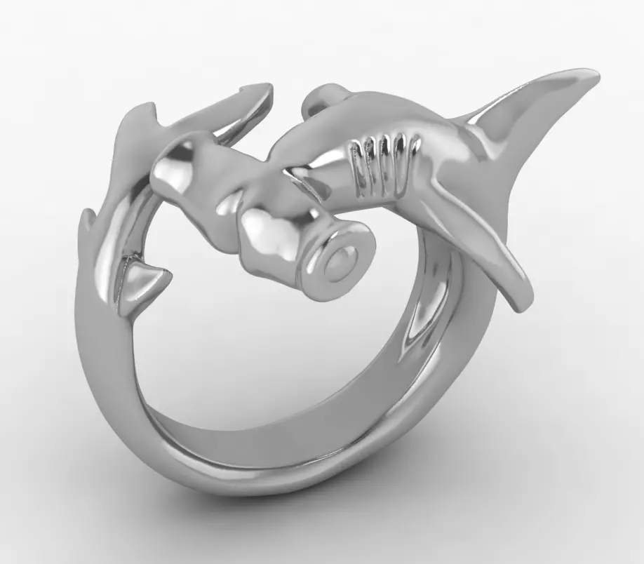 Hammerhead shark massive ring 3D print model_0