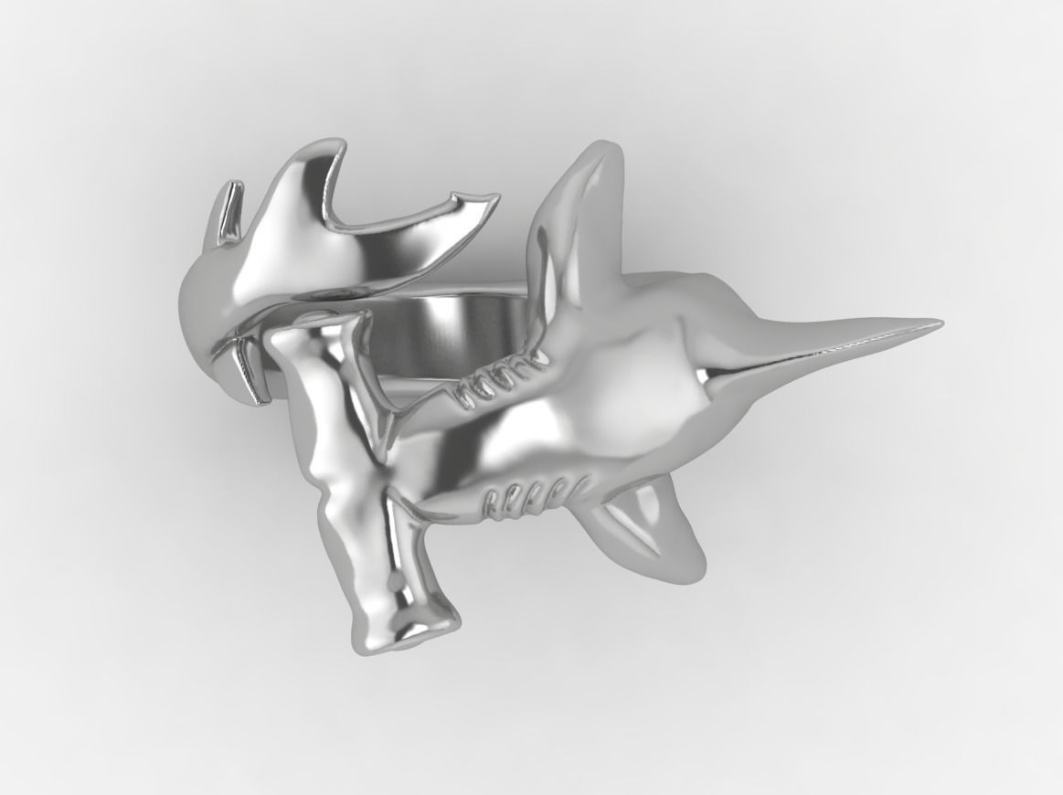Hammerhead shark massive ring 3D print model_1