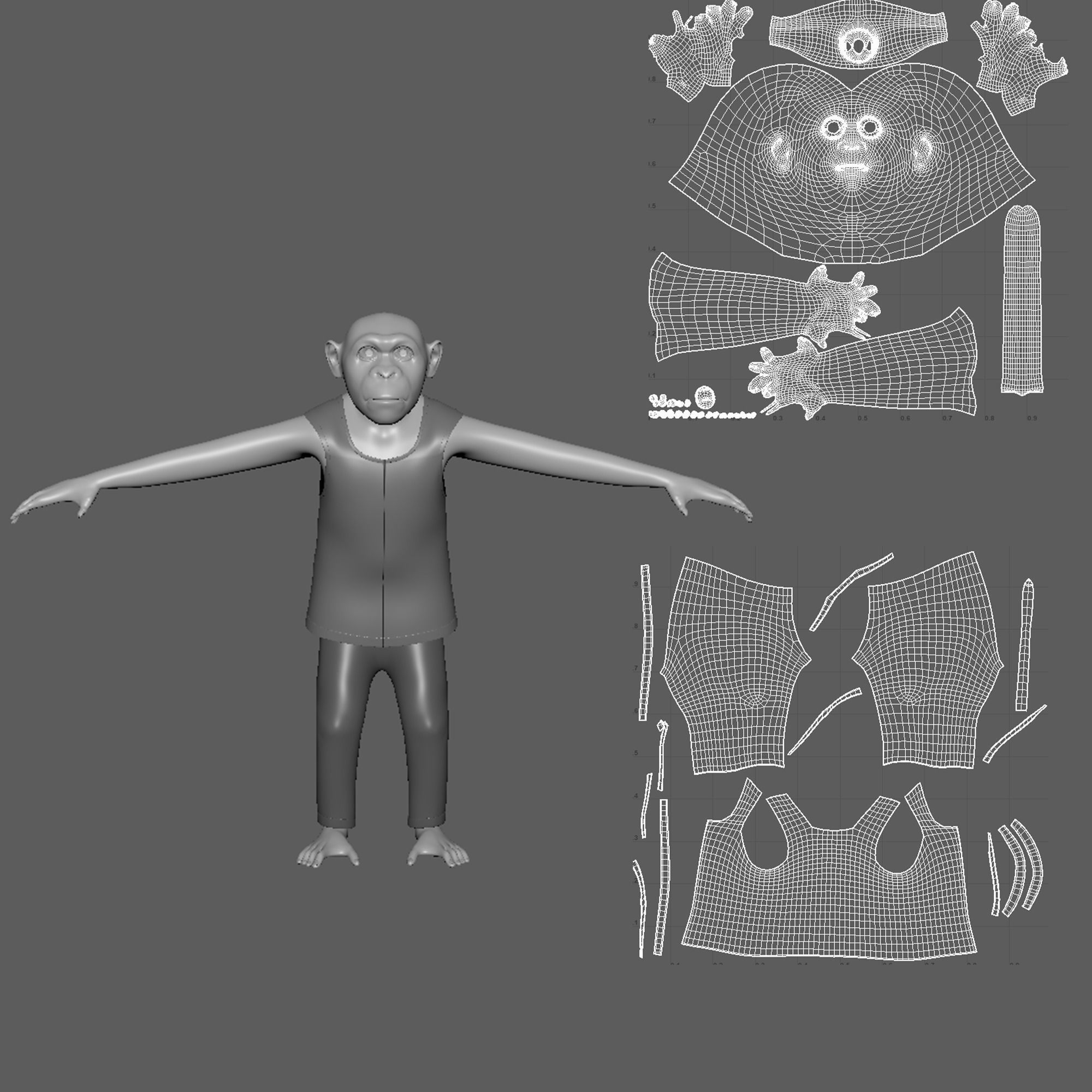 Cartoon Monkey- base mesh Low-poly 3D model_2