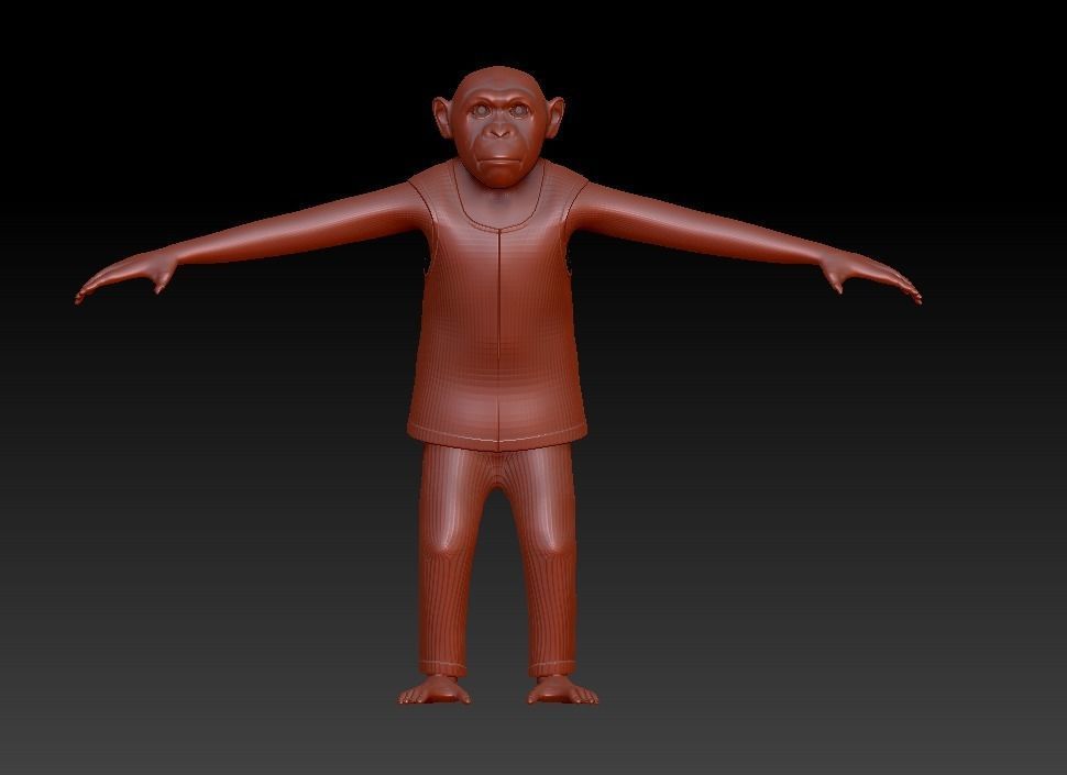Cartoon Monkey- base mesh Low-poly 3D model_9