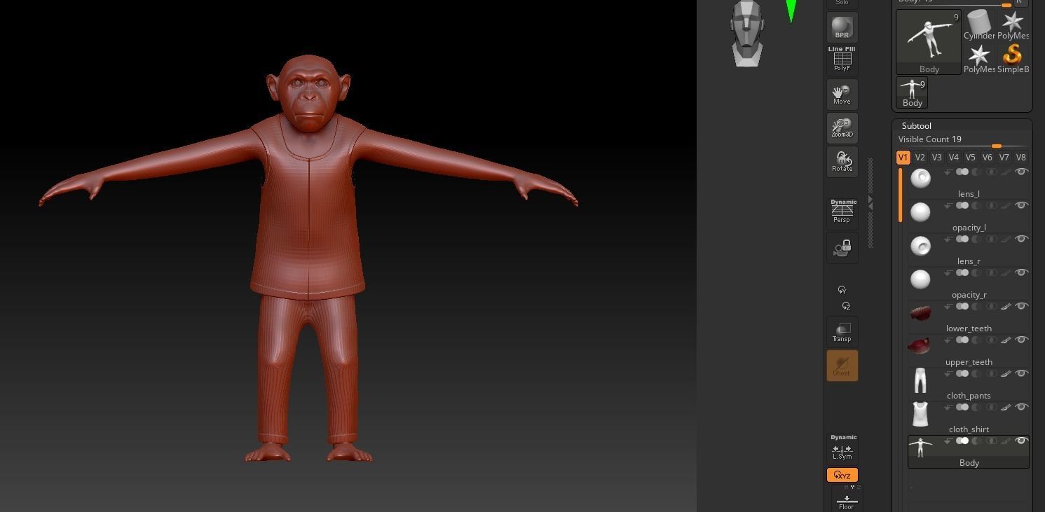 Cartoon Monkey- base mesh Low-poly 3D model_8
