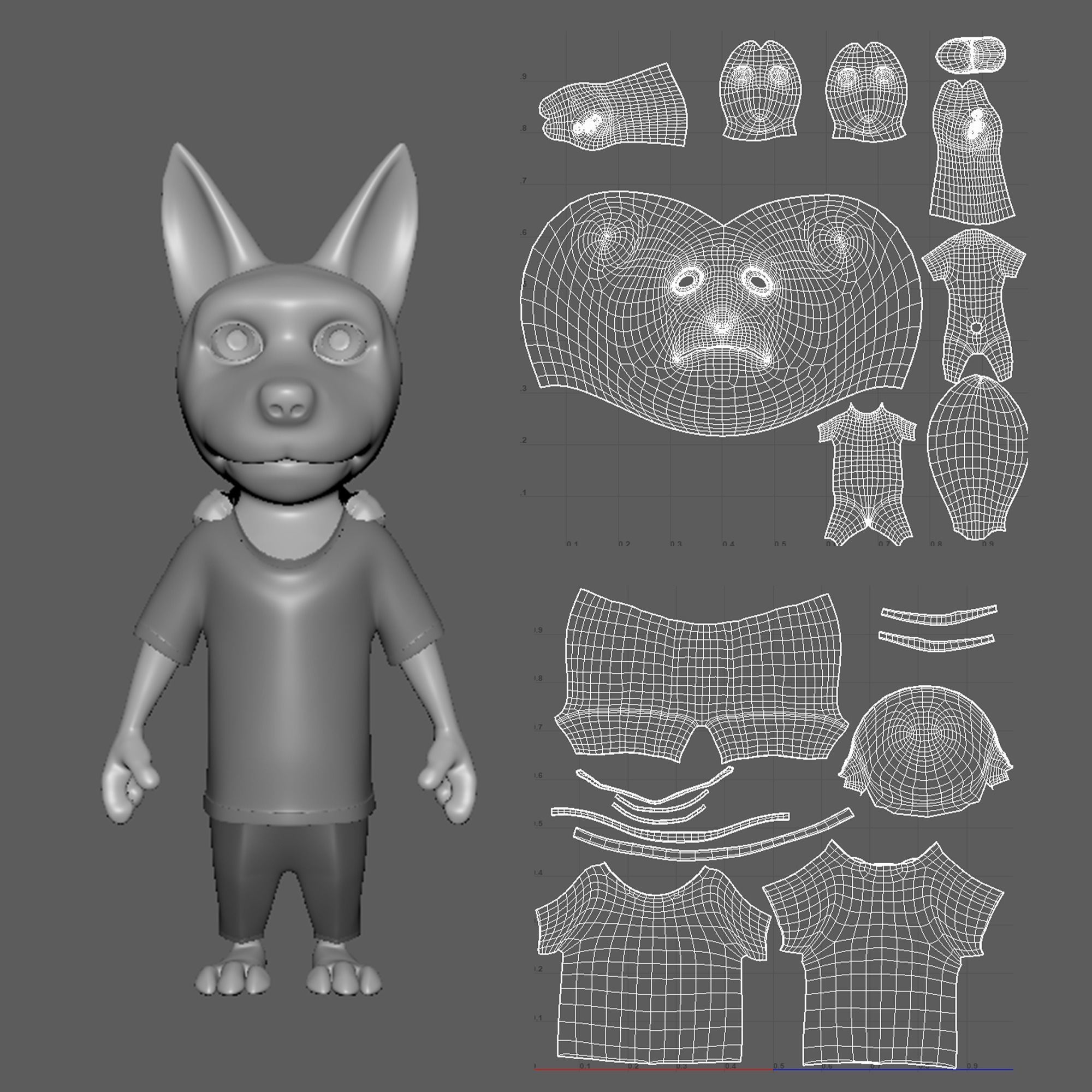  Cartoon Young-Wolf- base mesh Low-poly 3D model_2
