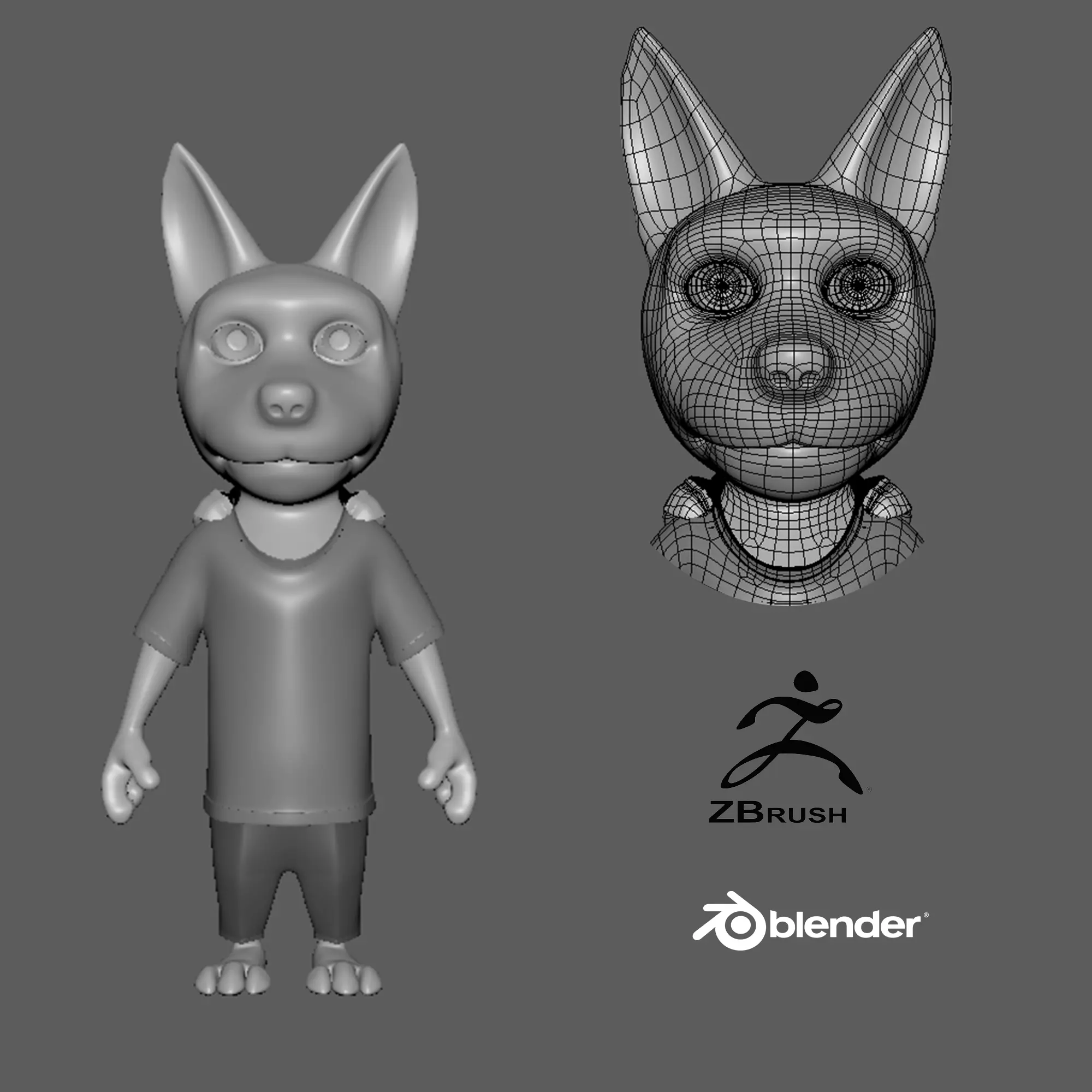  Cartoon Young-Wolf- base mesh Low-poly 3D model_0
