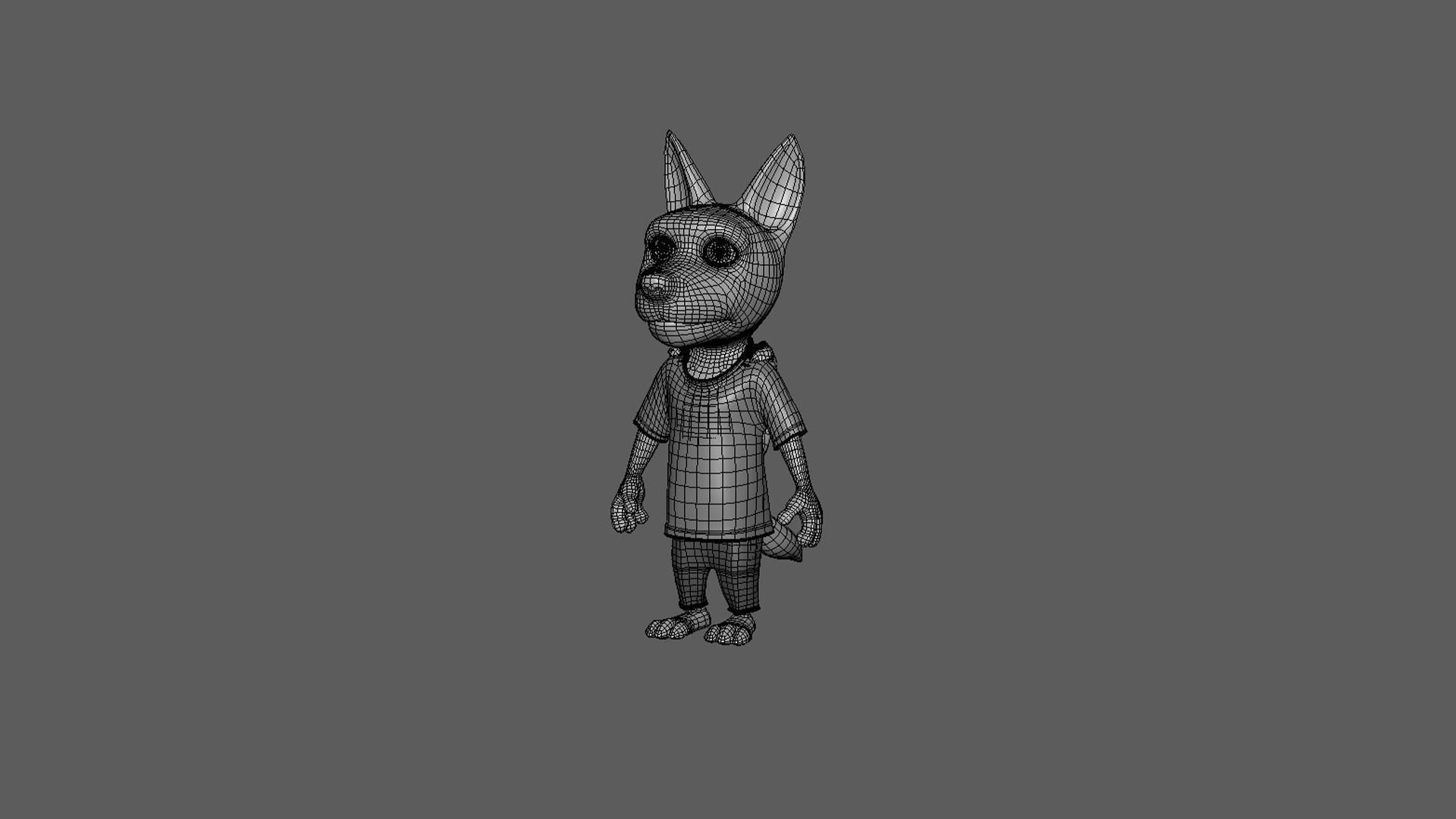  Cartoon Young-Wolf- base mesh Low-poly 3D model_9