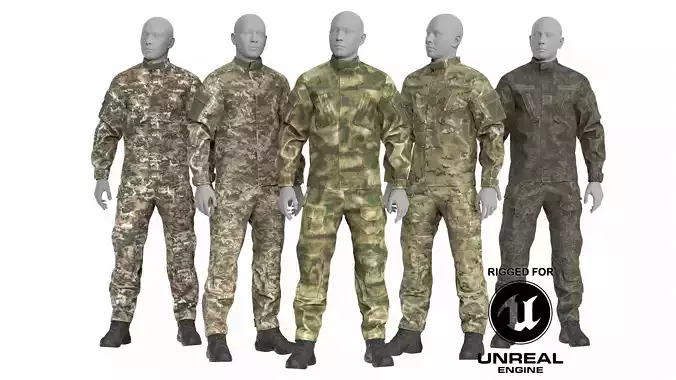 Tactical Combat Uniform in 8 Camo Low-poly 3D model