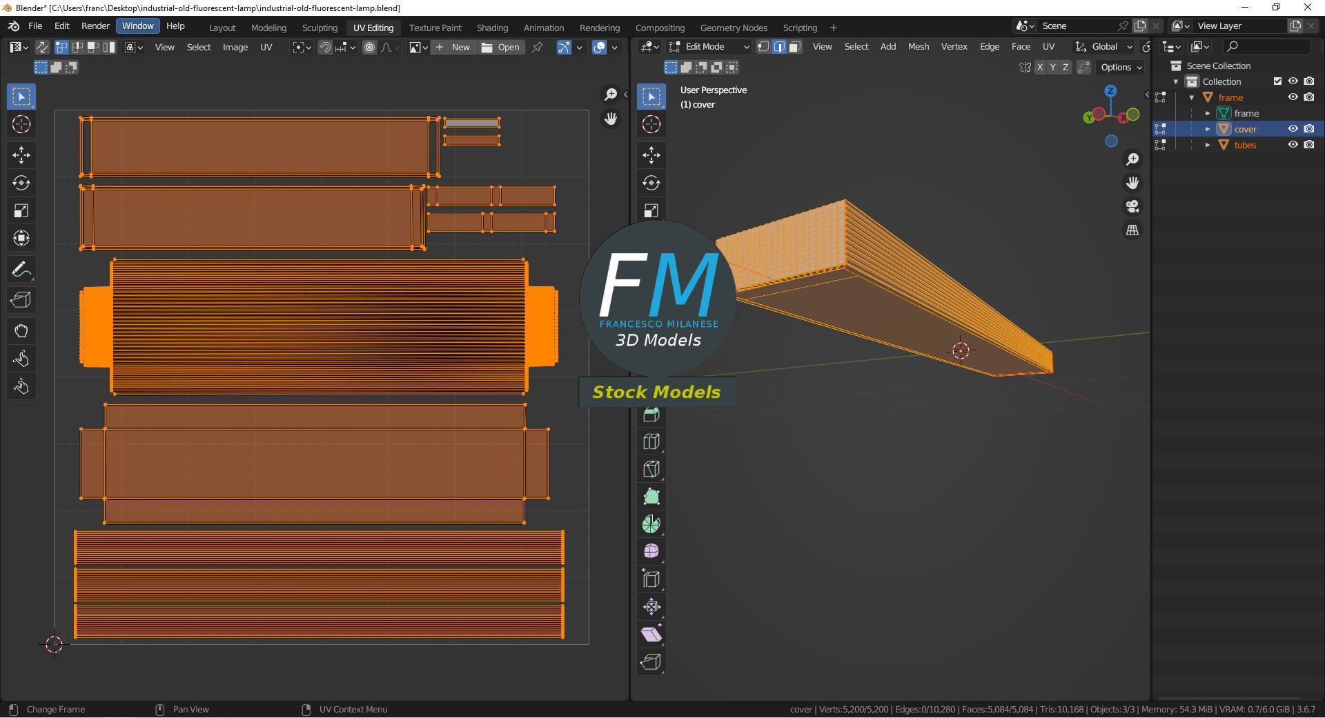 Industrial old fluorescent lamp 3D model_10