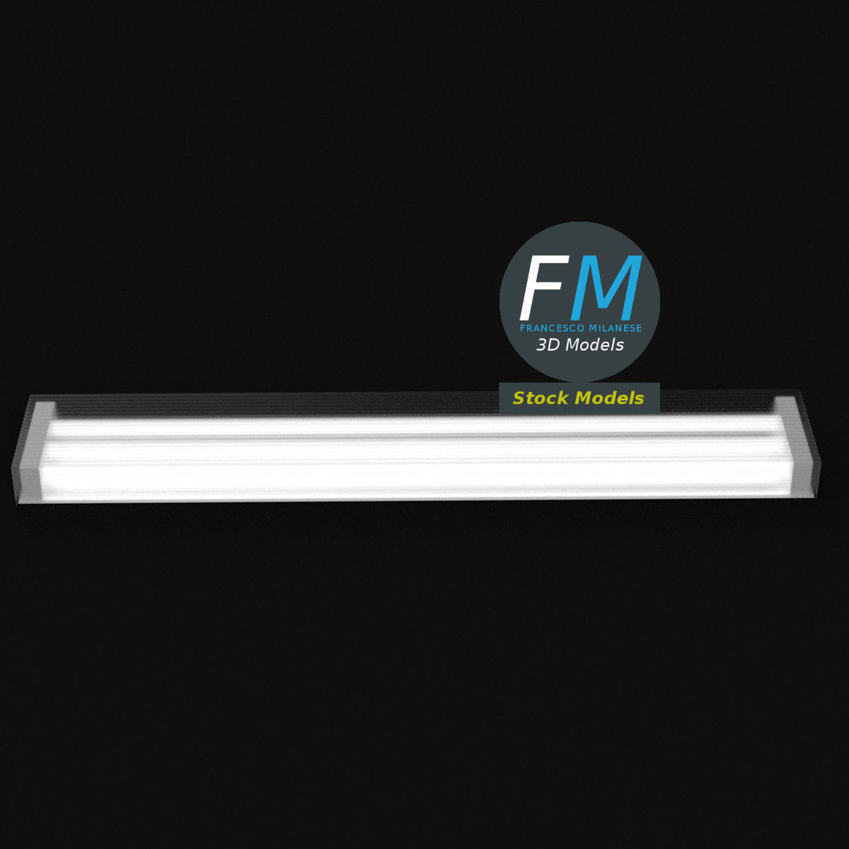 Industrial old fluorescent lamp 3D model_2