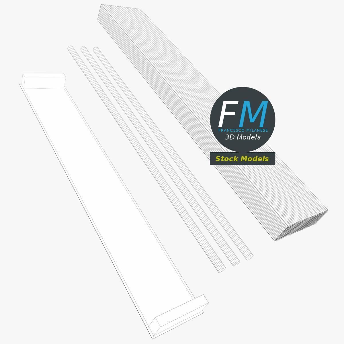 Industrial old fluorescent lamp 3D model_8