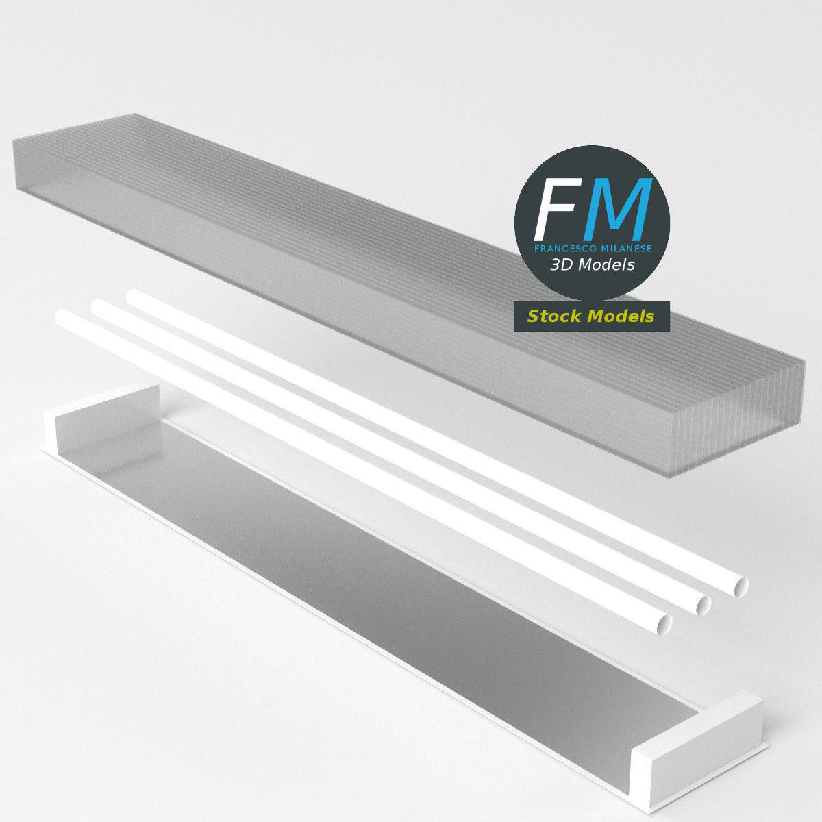 Industrial old fluorescent lamp 3D model_5