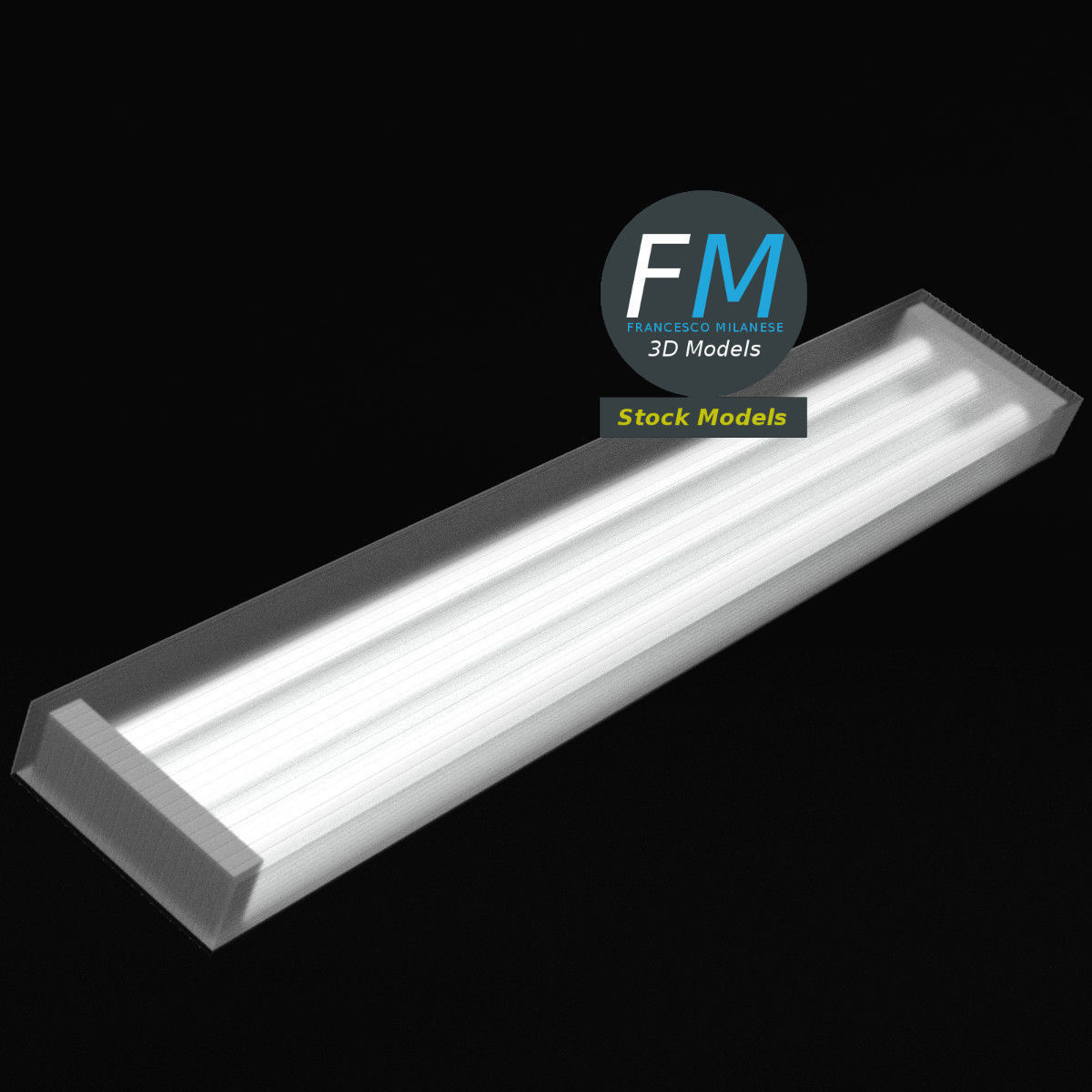 Industrial old fluorescent lamp 3D model_3