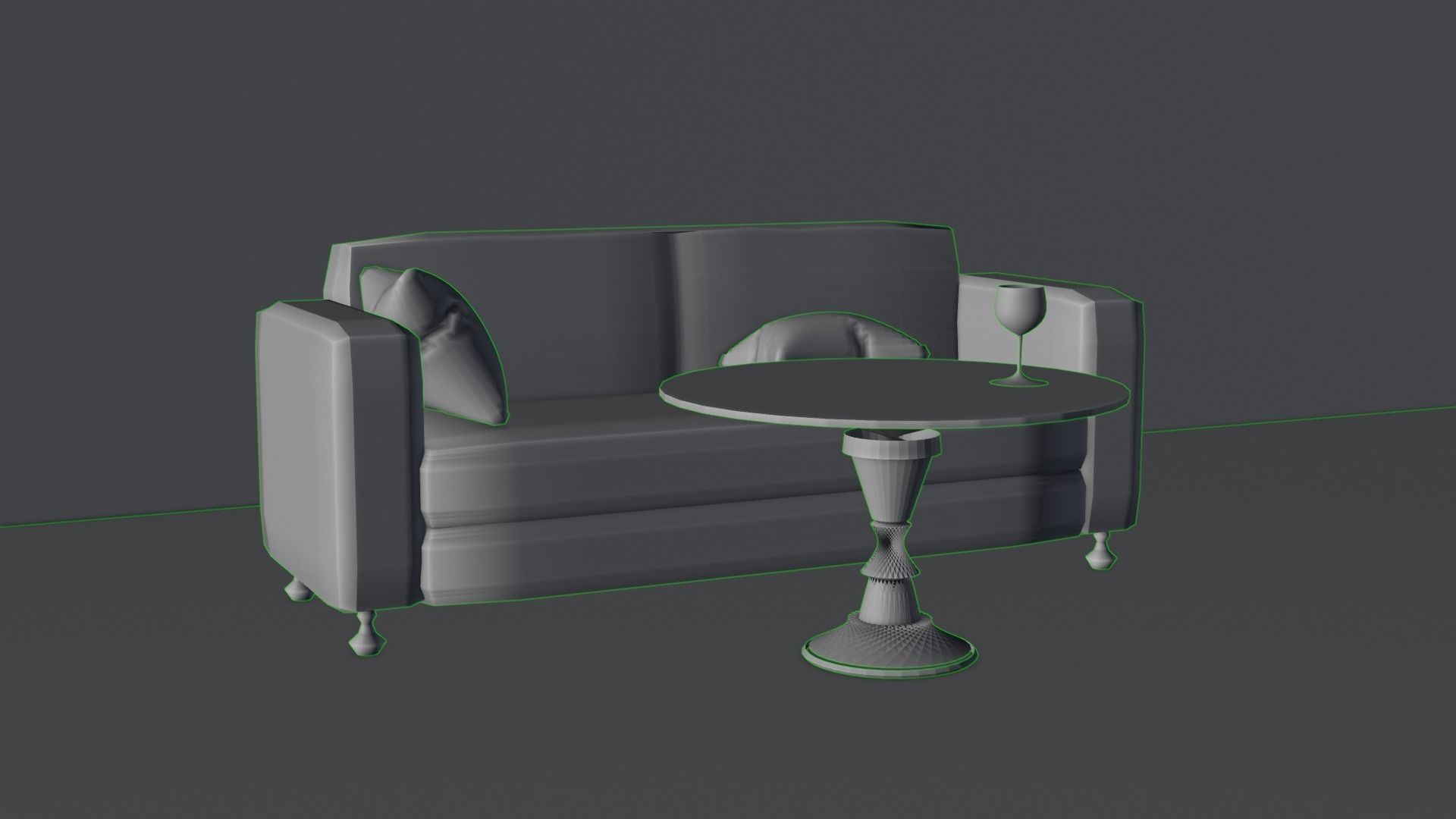 sofa and table Low-poly 3D model_1