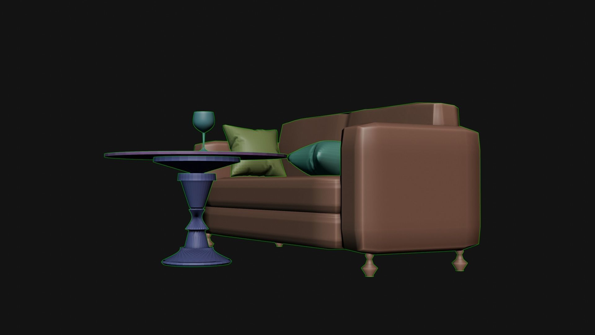 sofa and table Low-poly 3D model_2