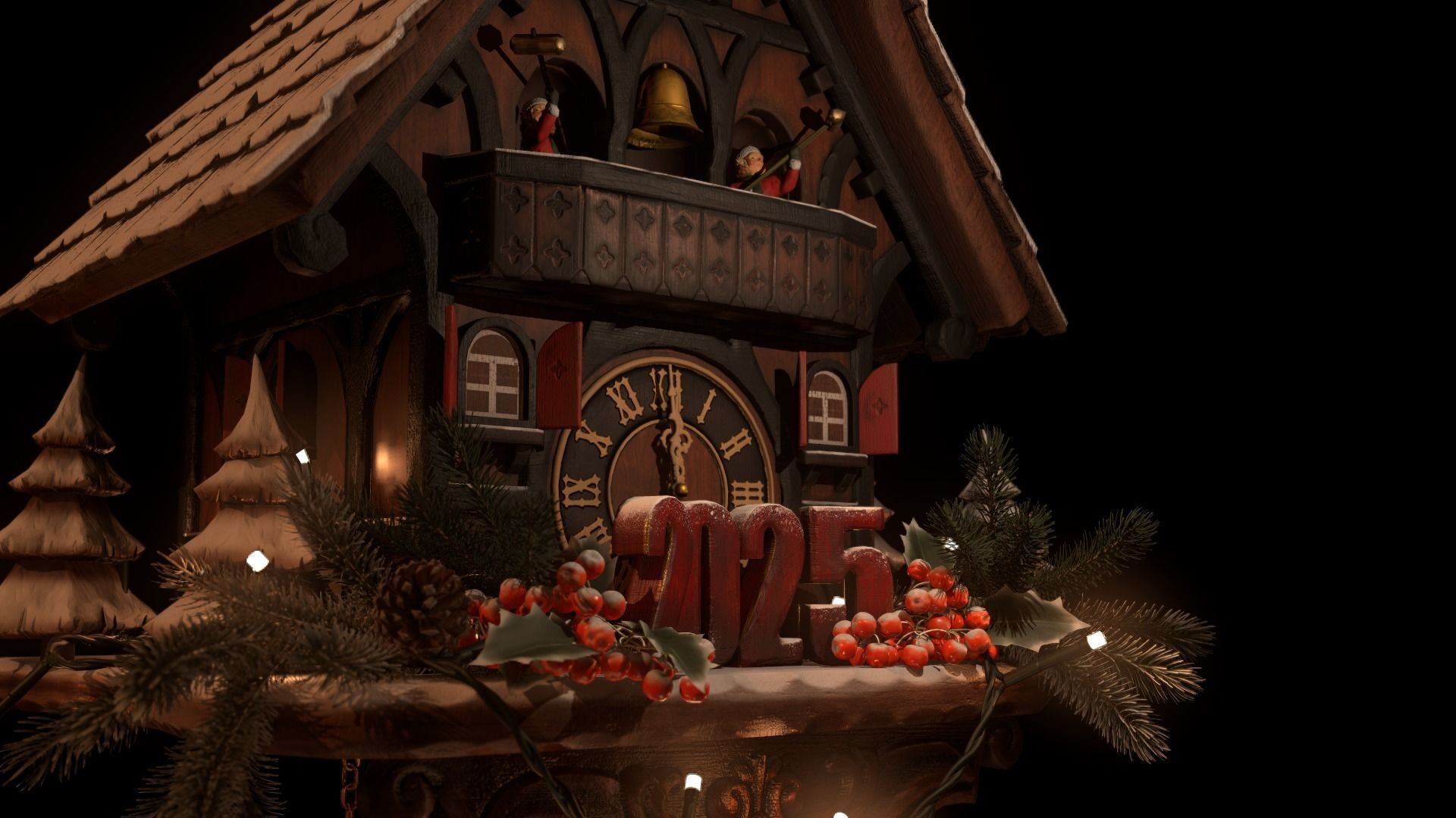 Schwartzwald Xmas Cuckoo Clock Low-poly 3D model_21