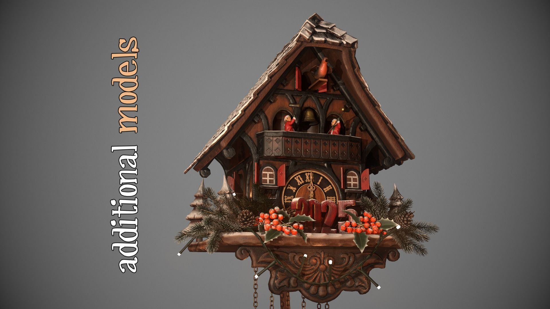 Schwartzwald Xmas Cuckoo Clock Low-poly 3D model_60
