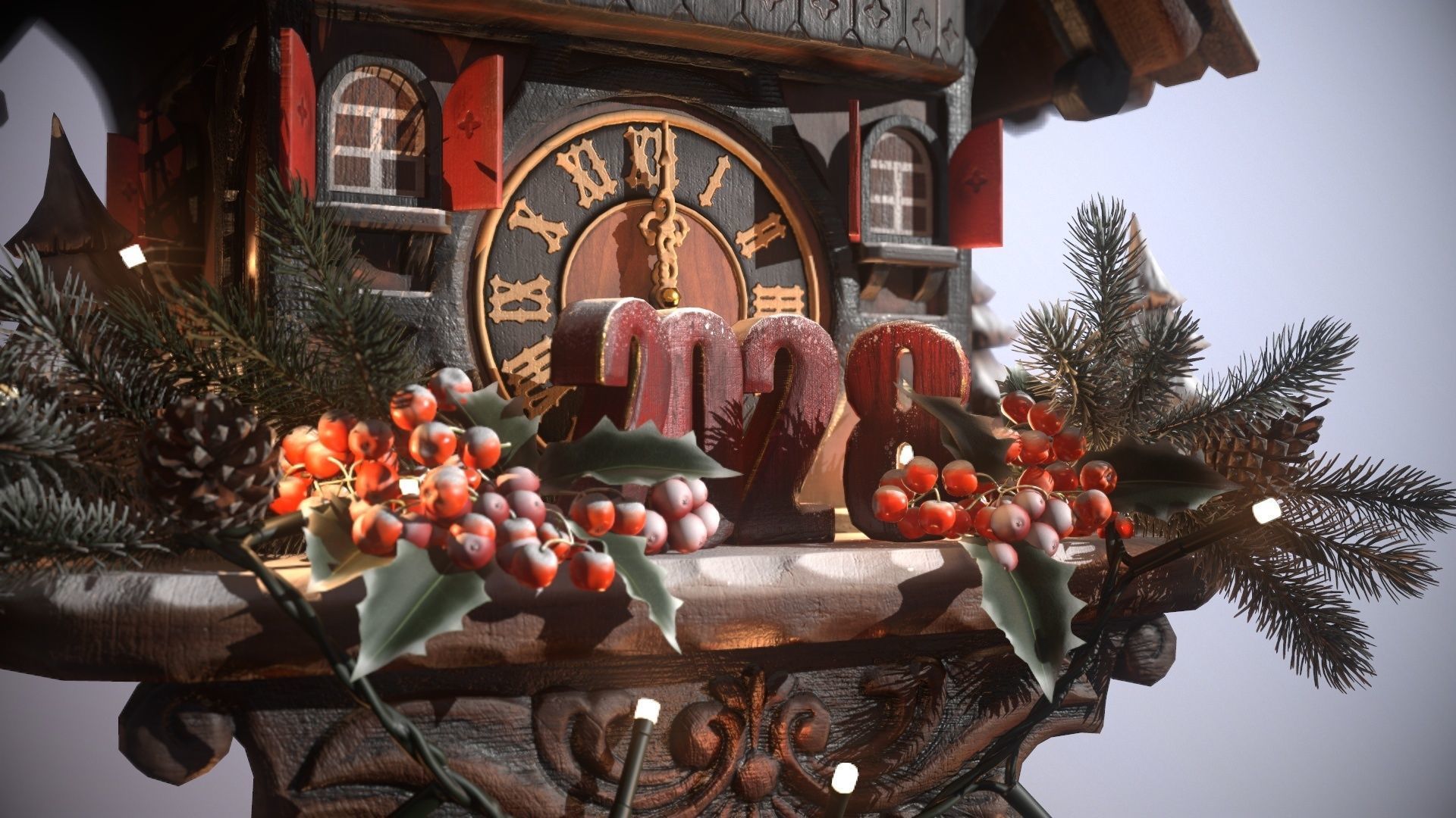 Schwartzwald Xmas Cuckoo Clock Low-poly 3D model_20