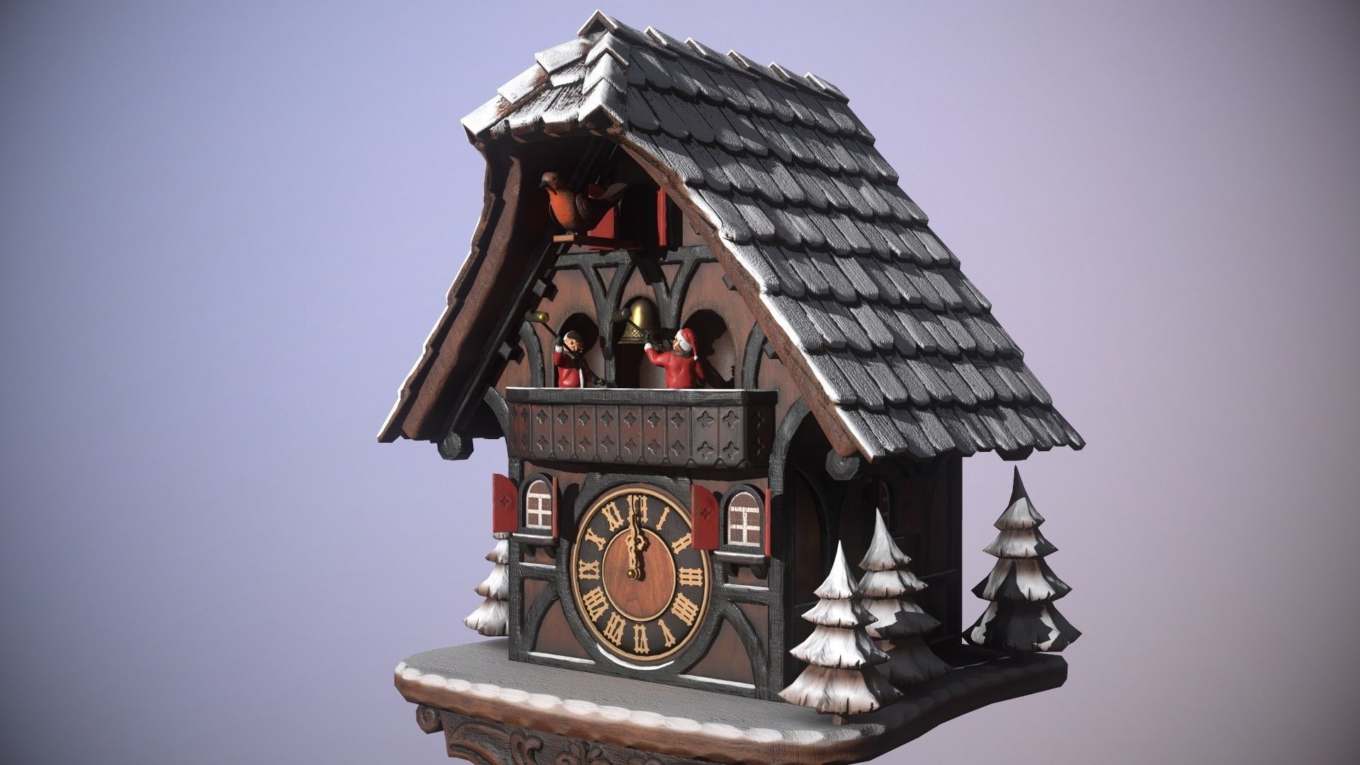 Schwartzwald Xmas Cuckoo Clock Low-poly 3D model_50