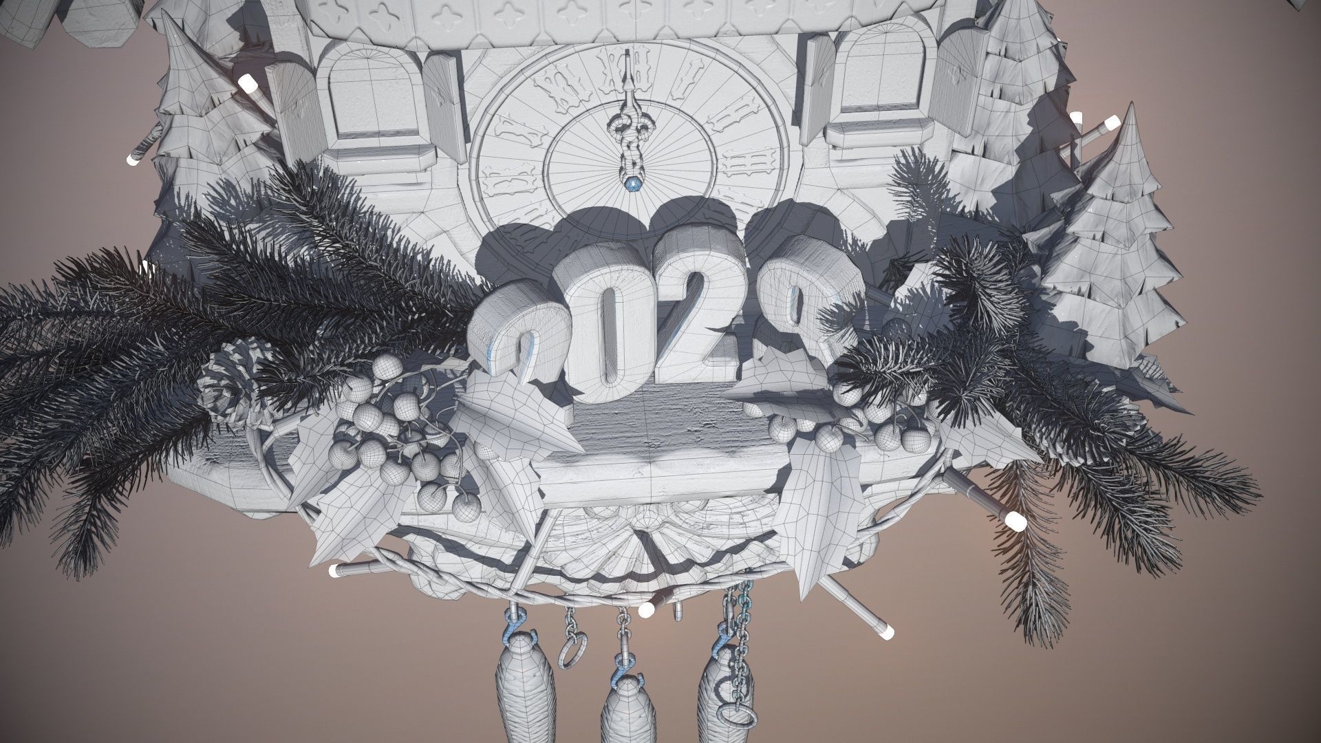 Schwartzwald Xmas Cuckoo Clock Low-poly 3D model_81